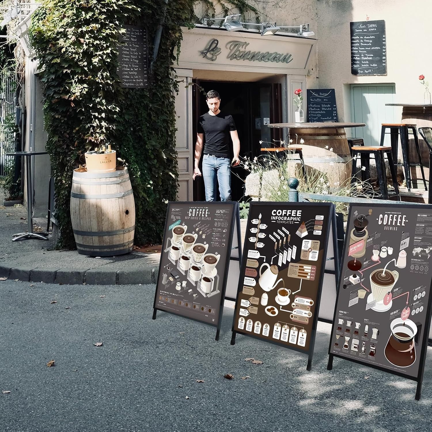 Outdoor Sidewalk Sign A Frame 24×36 – Durable Iron, Includes 2 Anti-Glare Covers
