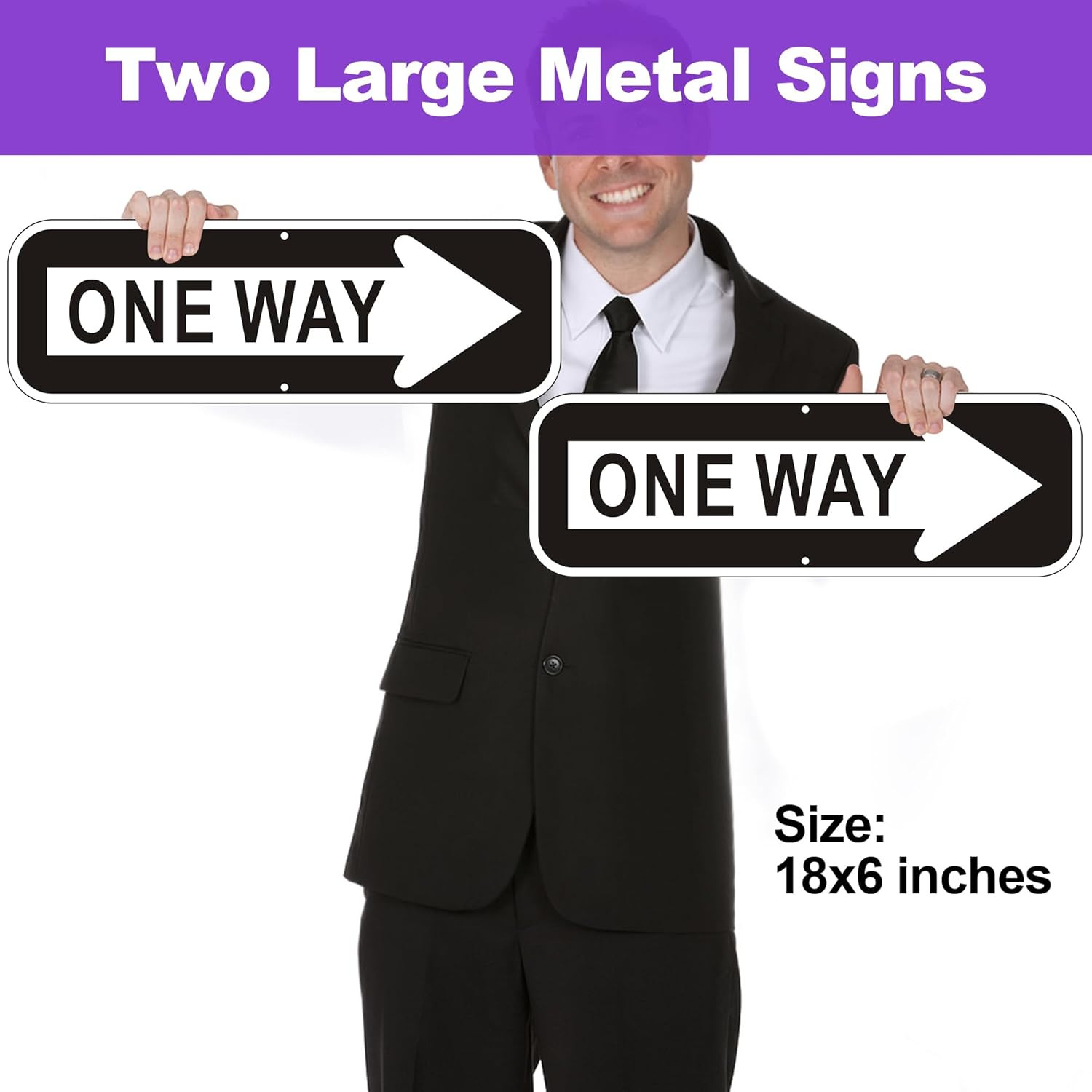 One Way Sign, (2 Pack) One Way Signs Reflective with Right Arrow for Outdoor Str