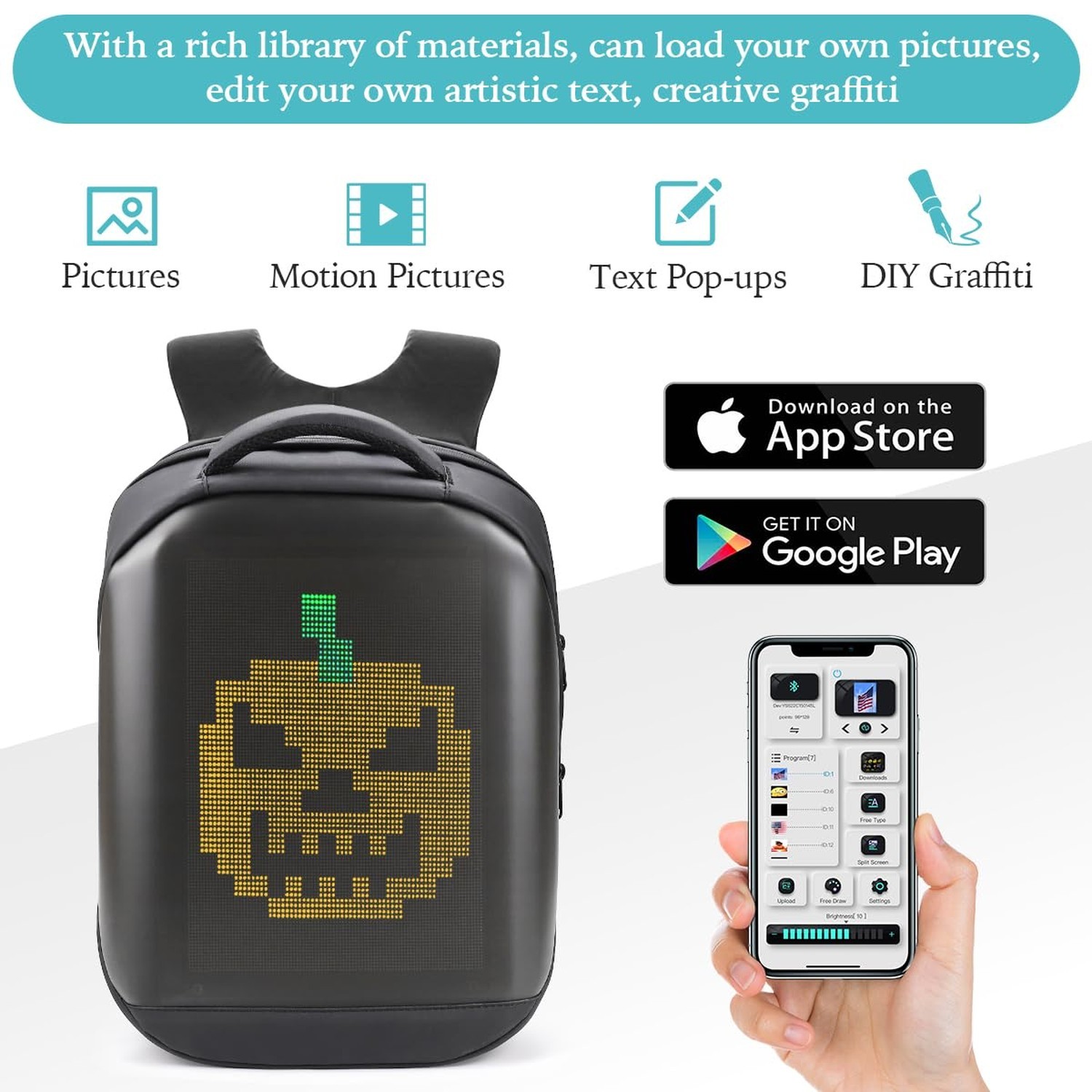 Led Backpack with Programmable Screen,HD Color Screen App Control 17 inches L…