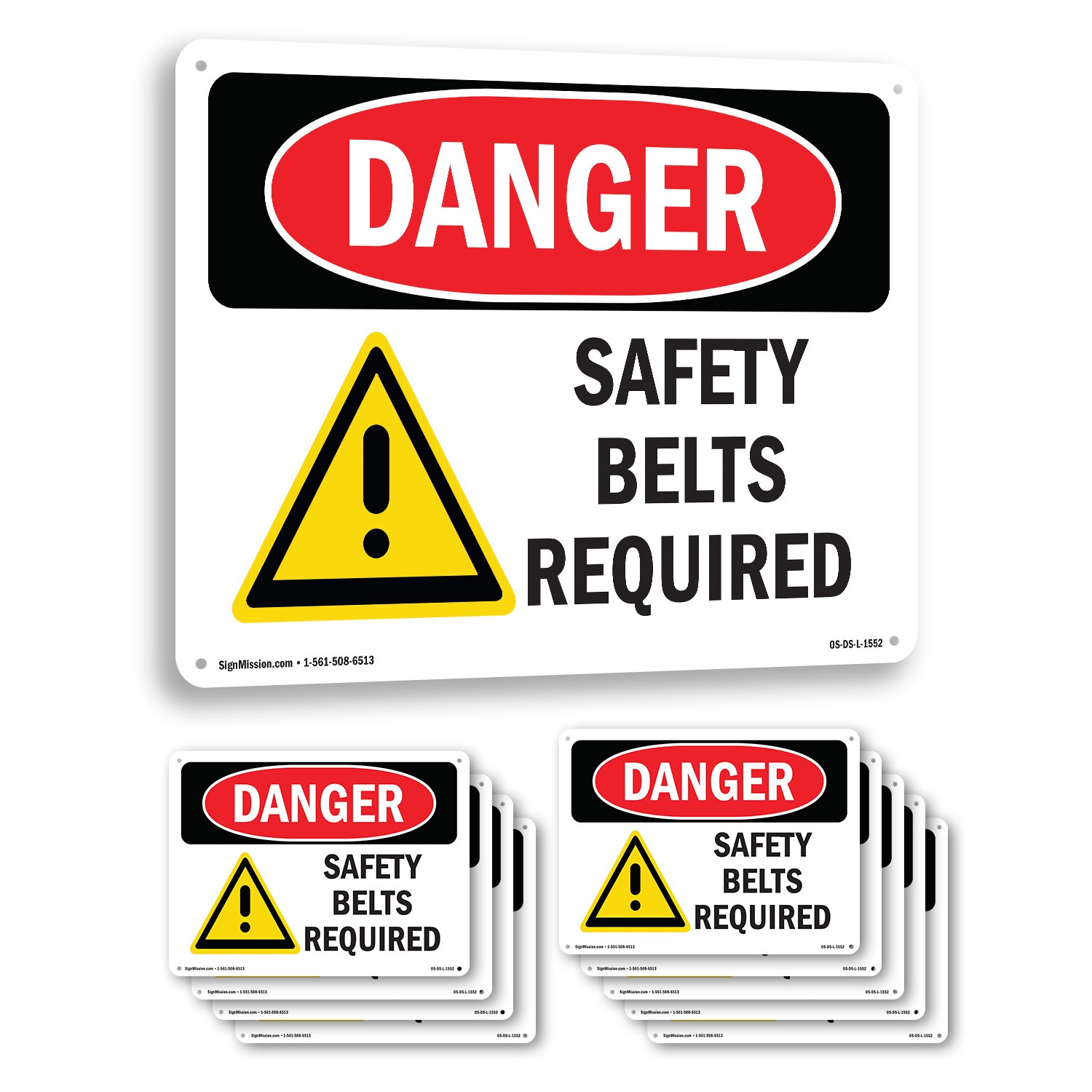Safety Belts Required OSHA Danger Sign Metal, Plastic, Or Decal – 5 or 10 Pack