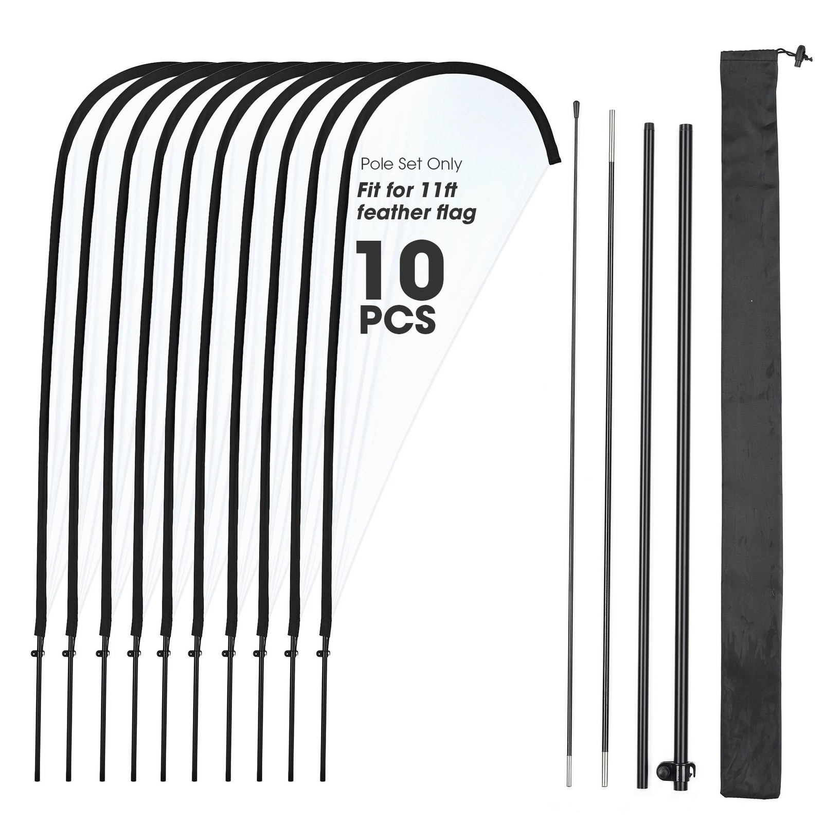 InstaHibit 10 Pack 11ft Teardrop Feather Flag Pole Kit with 20inch Ground Spike
