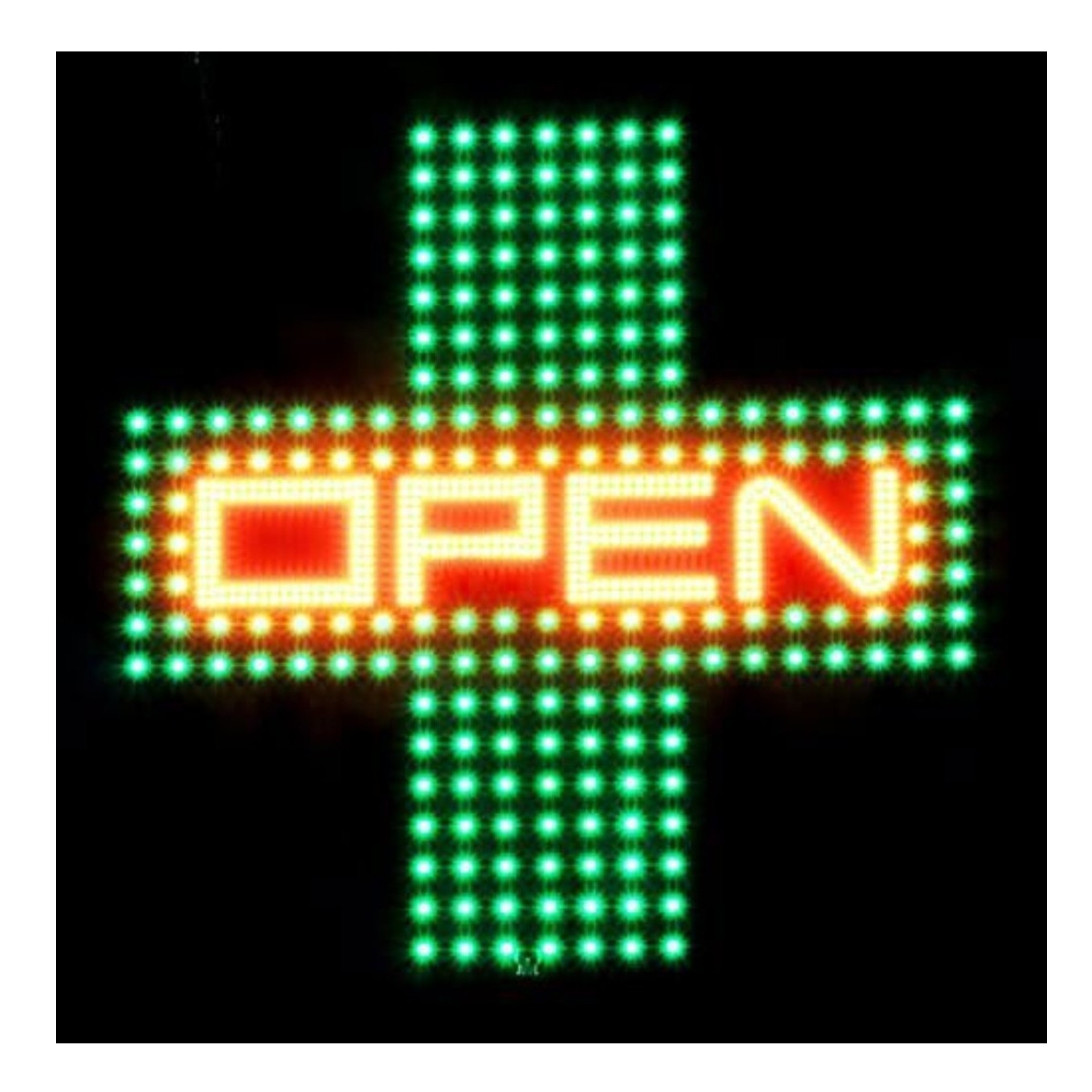 LemonNova LED Illuminated Open Sign Green Red Cross Business Storefront