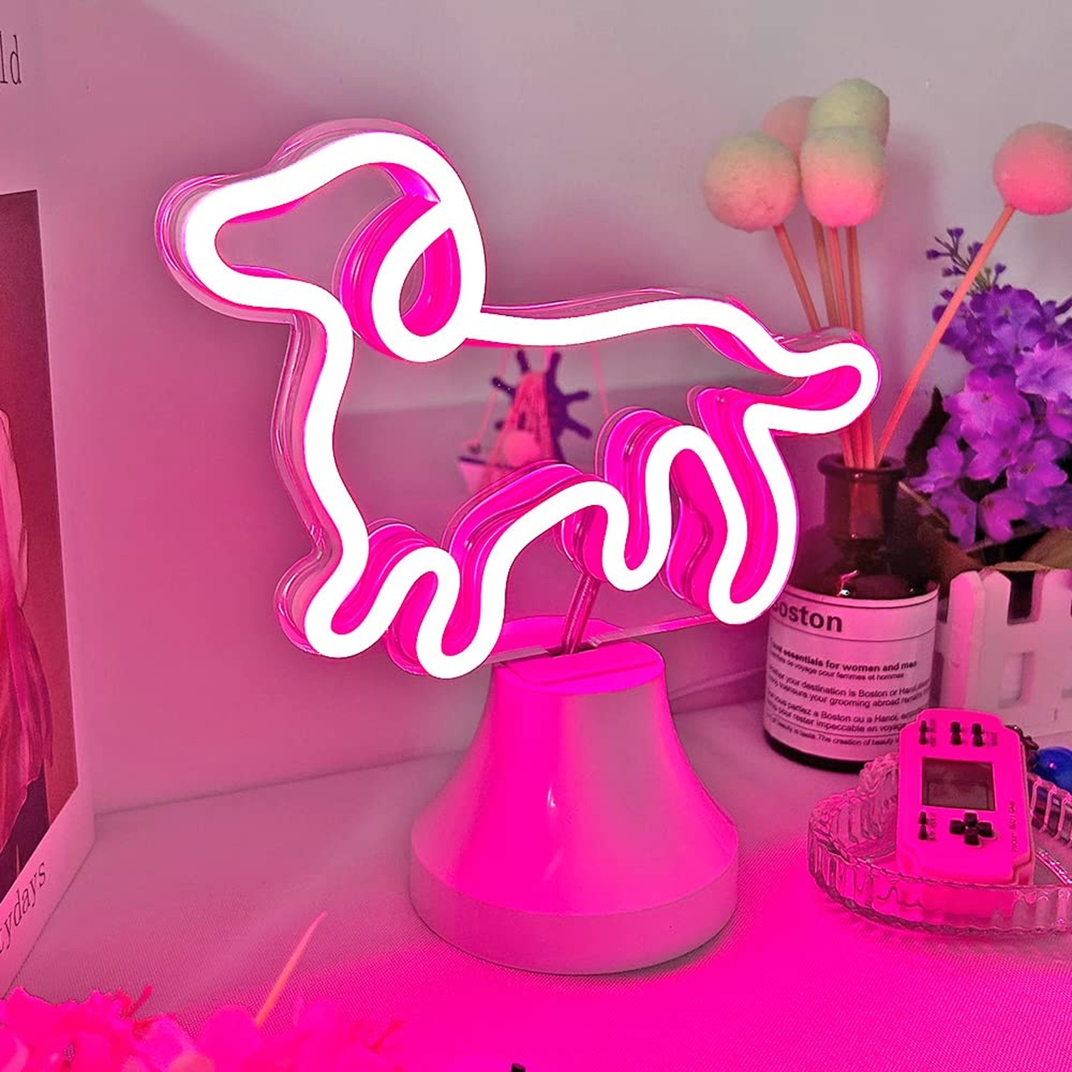 Dog Neon Sign for Room Decor, Neon Mirror Table Light, USB & Battery Operated…