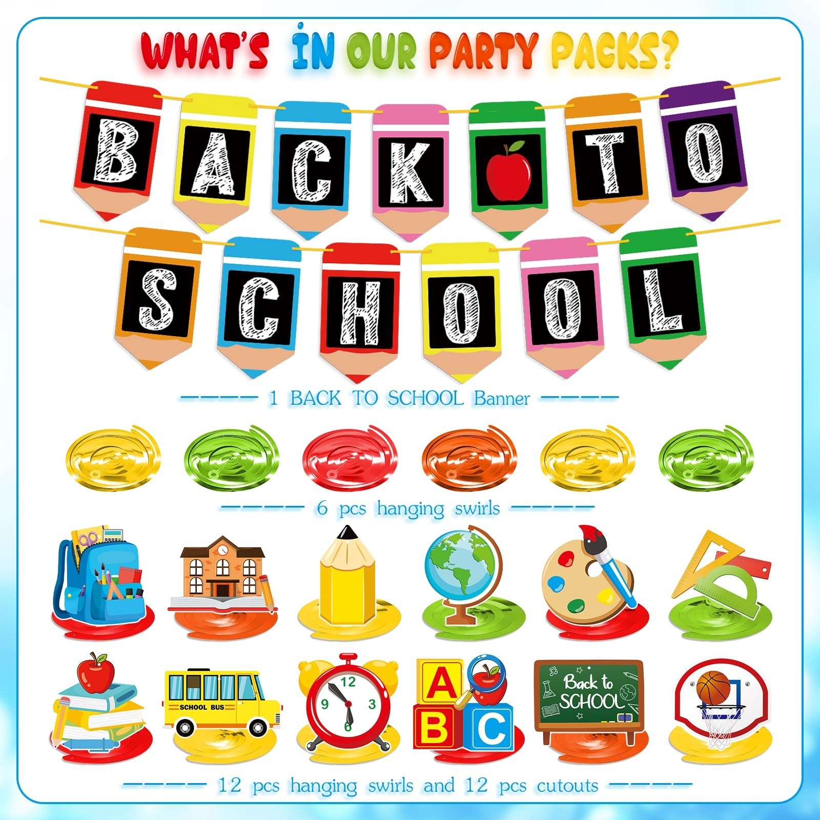 Back to School Banner with Hanging Swirls, Hanging Back to School Decorations…