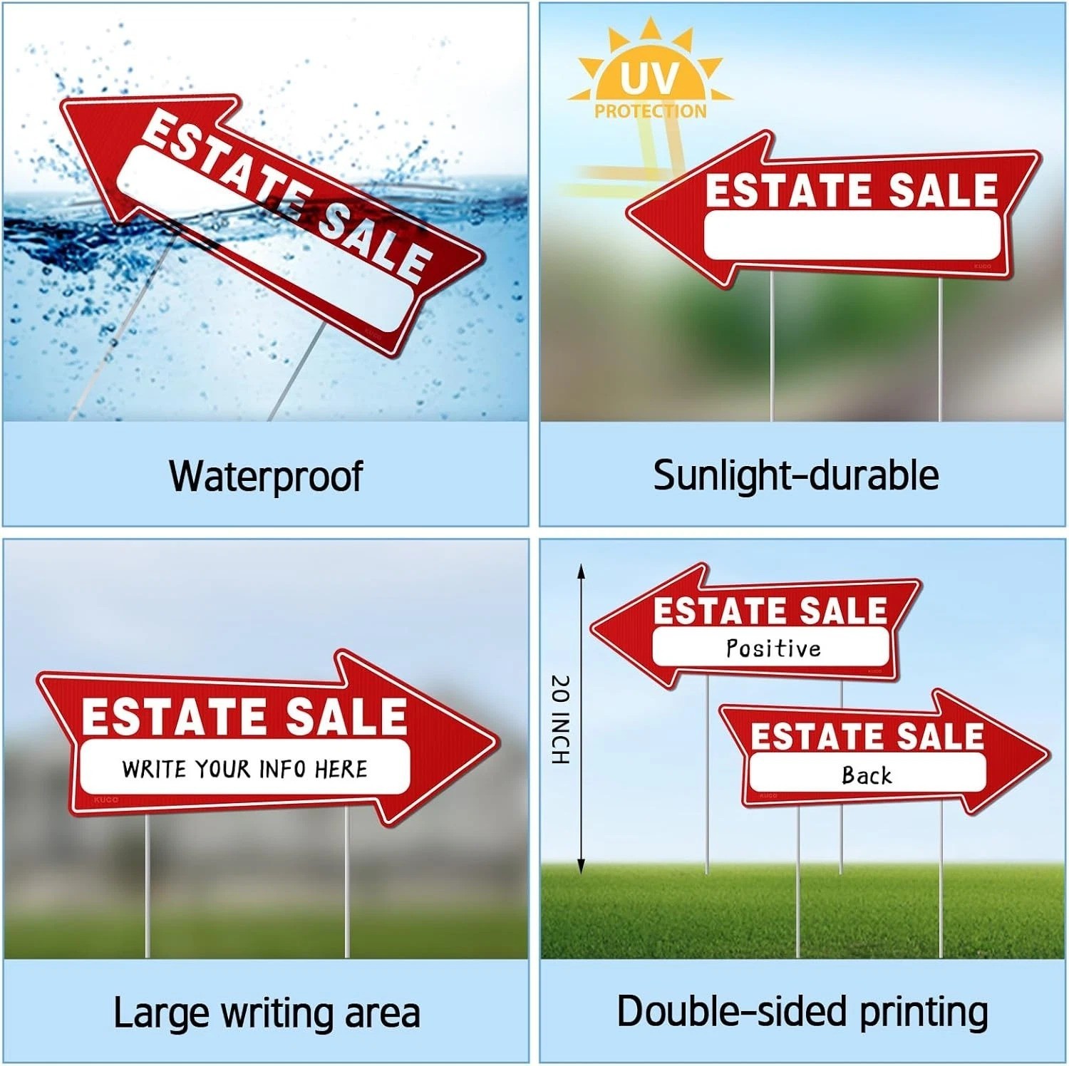 7 PC Estate Sale Signs, 17&Prime; X 6&Prime;, Estate Sale Signs with Stakes Double Sided, La