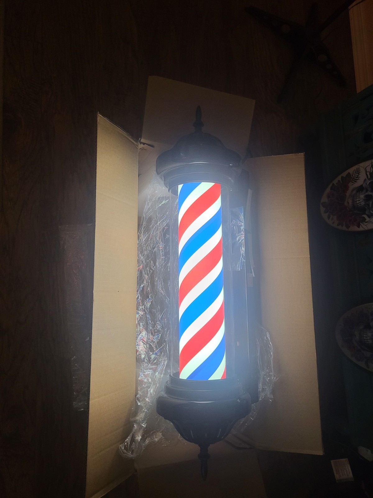 LARGE 30&Prime; TALL LED BARBERSHOP POLE ROTATING WALL SIGN LIGHT DECOR – NEW