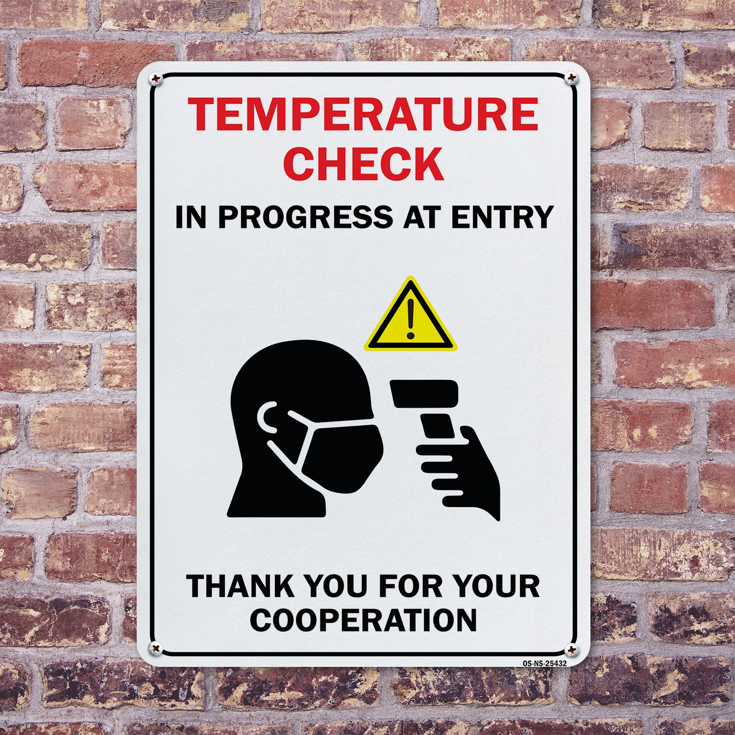 Temperature Check In Progress At Entry Public Safety Sign, Decal 5 or 10 Pack