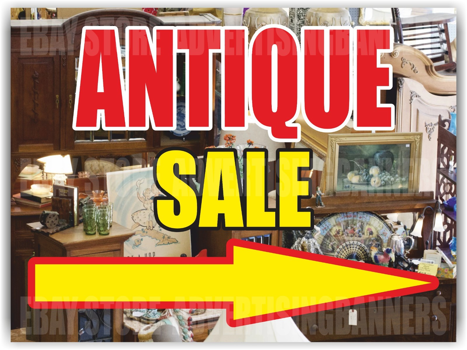 ANTIQUE SALE Yard Sign with H-Stakes Flea Market Mall Bazaar Vintage Shop Store