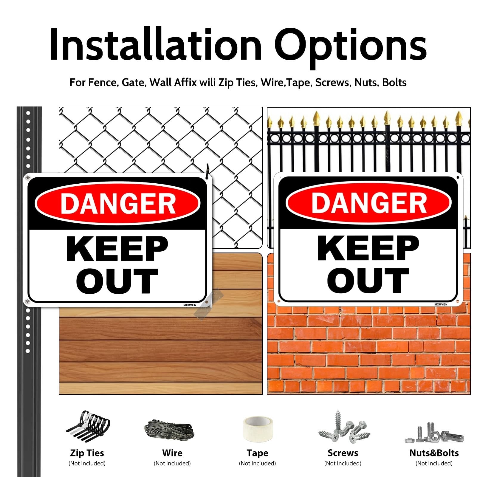 2 Pack Danger Keep Out Reflective Aluminum Waterproof Metal Signs Panels 10×7&Prime;