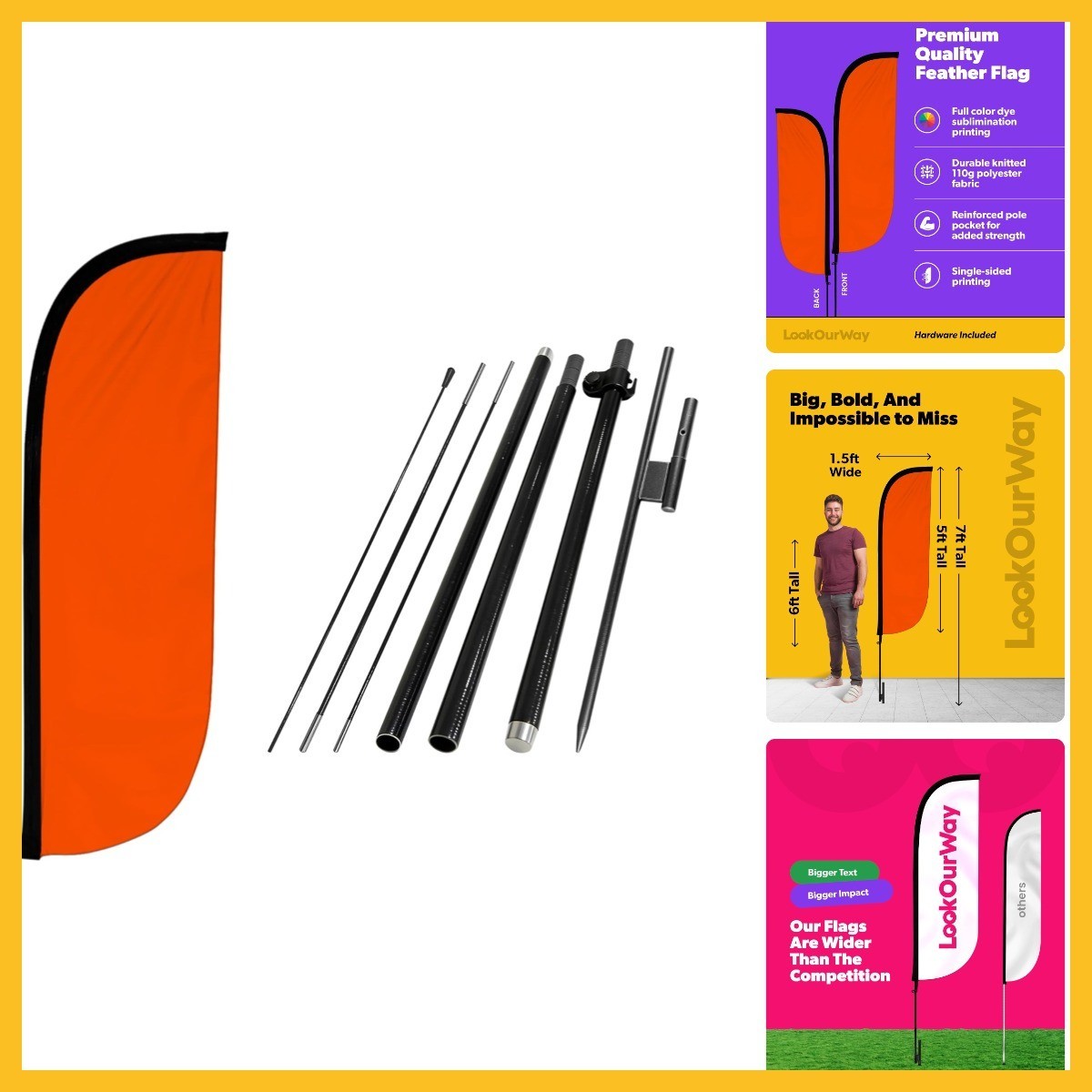 LookOurWay Feather Flag Pole Kit – 7 Feet Tall Advertising Flag Banner with Fibe