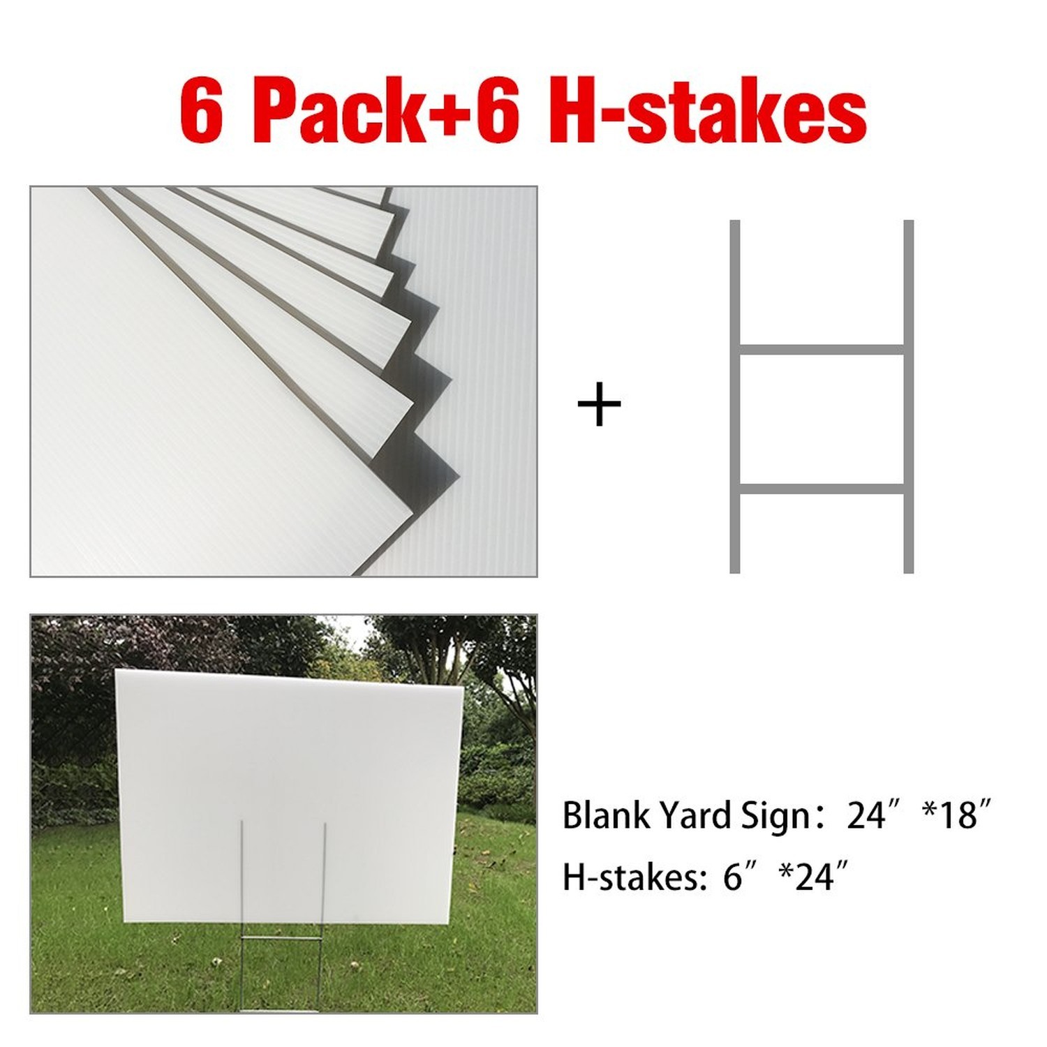 6 Pack 24&Prime;x18&Prime; White Blank Lawn Yard Signs Corrugated Plastic Sheet with Dura…