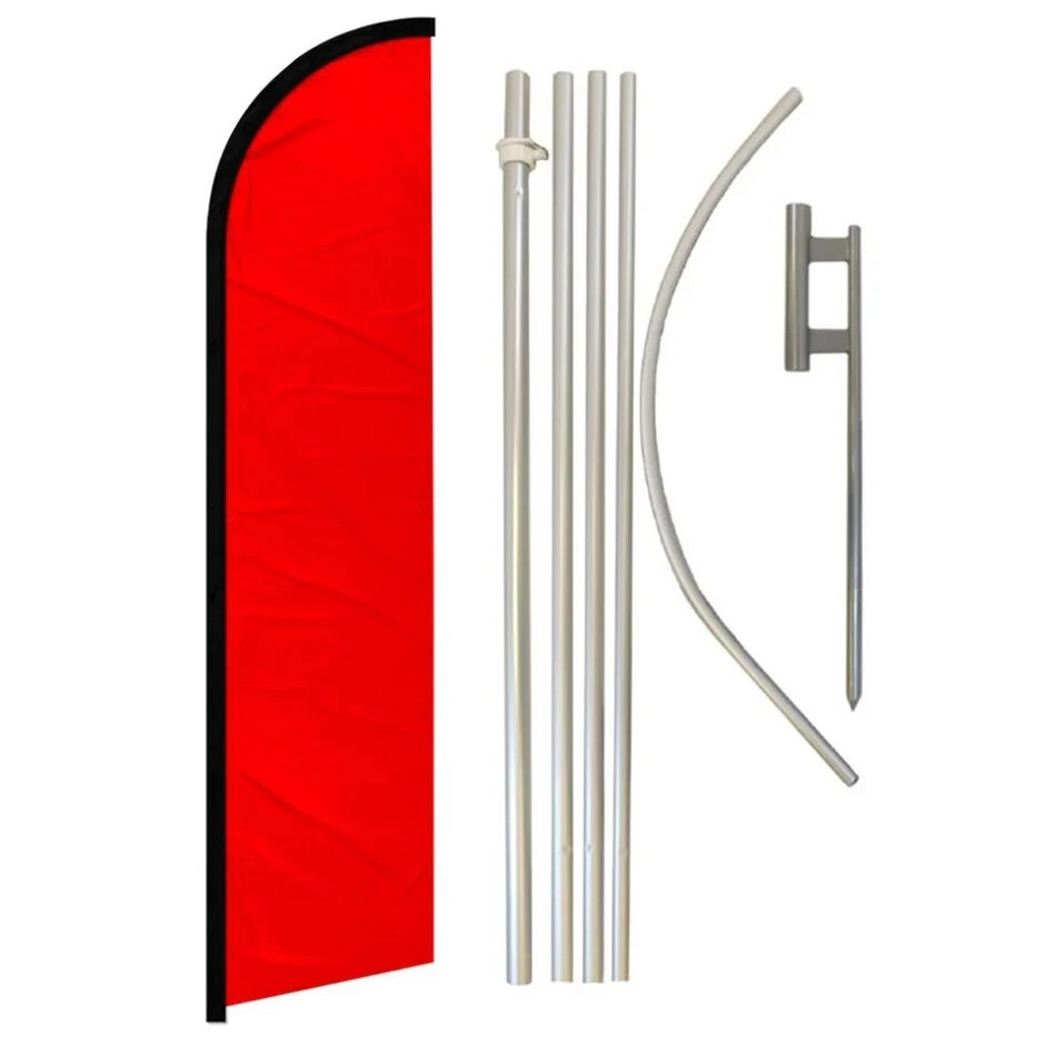 Red Solid Color Windless Advertising Banner Flag & Pole Kit