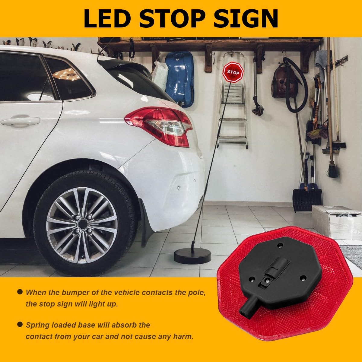 Mandark Flashing LED Stop Sign for Garage Parking Assist, Red/White/Black