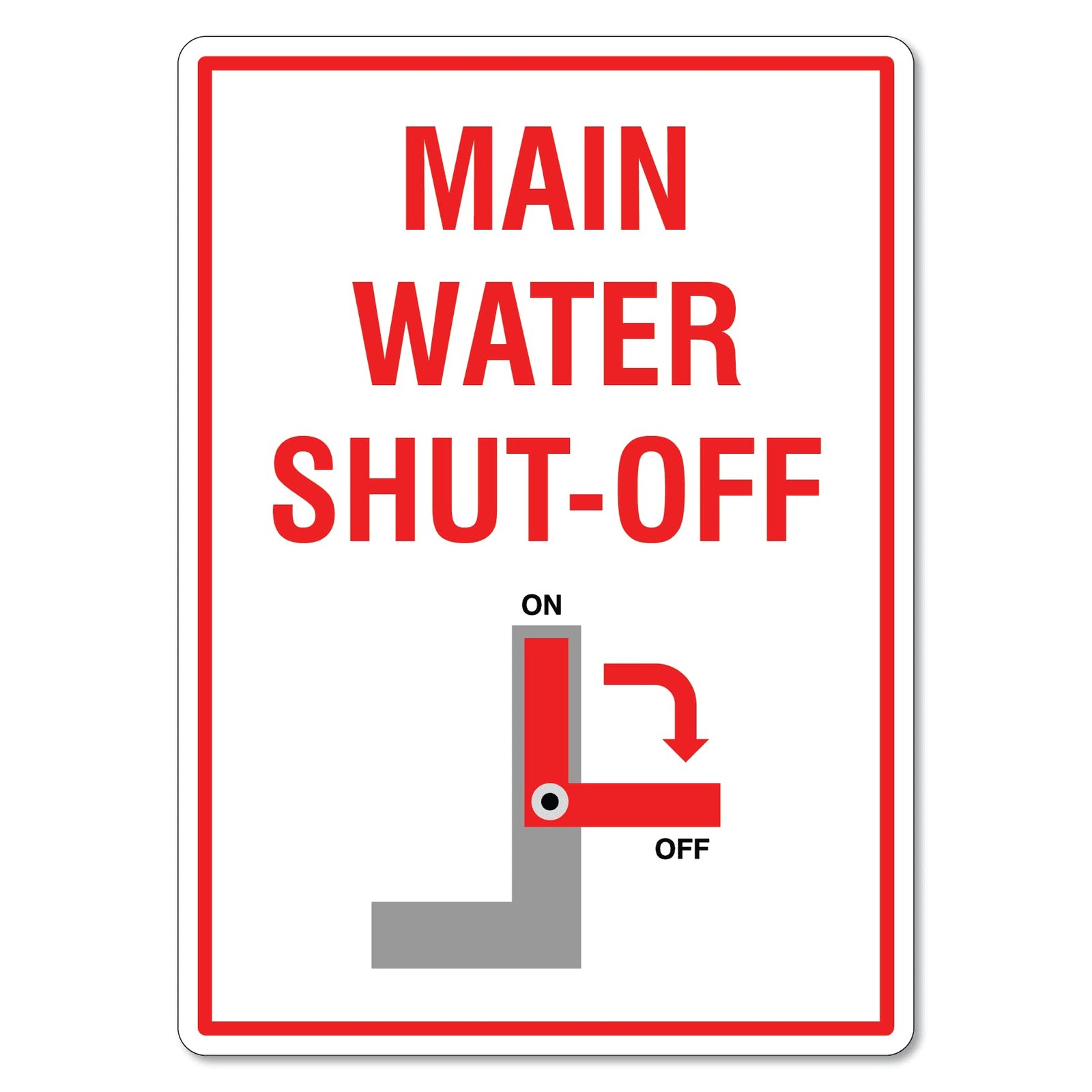 Main Water ShutOff Sign Directional Metal Tin Safety Warning Plaque 8×12 Inch