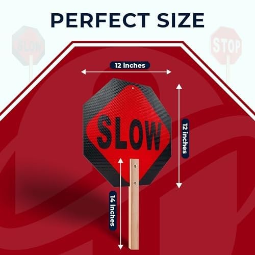 Handheld Stop Slow Signs with Wooden Handle – 12&Prime; x 12&Prime; Double-sided Crossing…