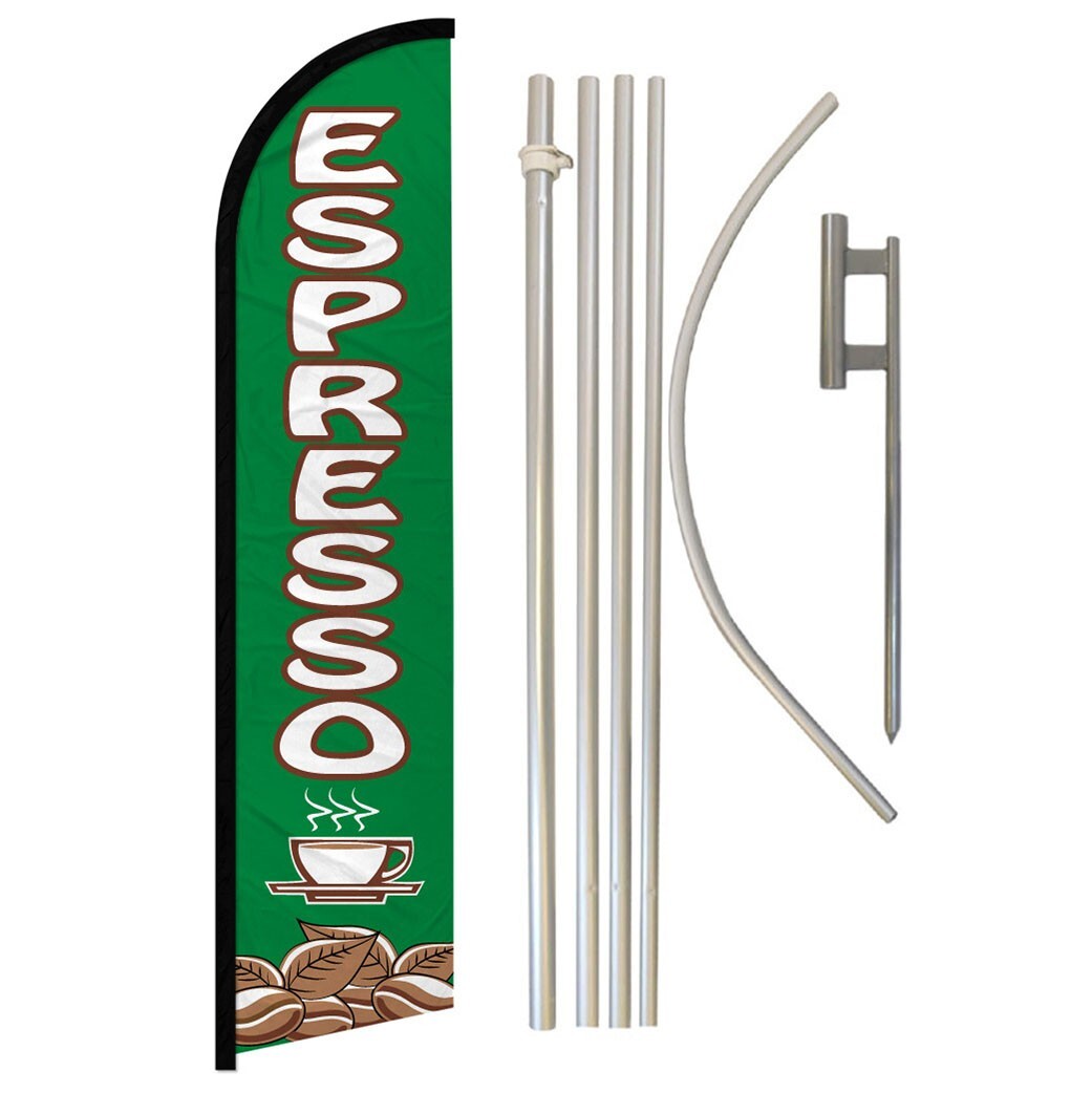 Espresso Full Curve Windless Swooper Flag & Pole Kit Drinks Concessions Coffee