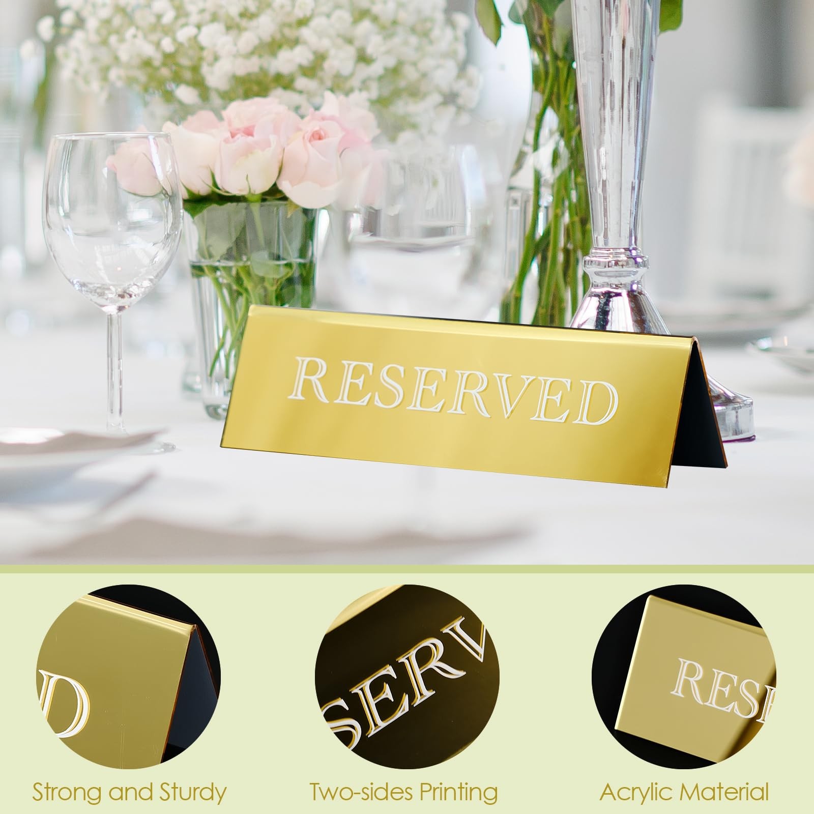 6 PCS 7.9×2.7 Inch Gold Mirror Acrylic Reserved Table Tent Seating Signs