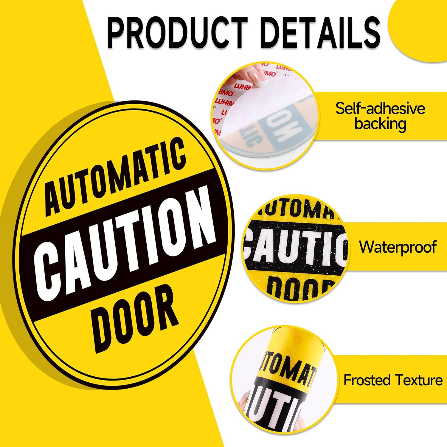 2PCS Caution Automatic Door Signs, Easy Installation Self Adhesive Vinyl Automat