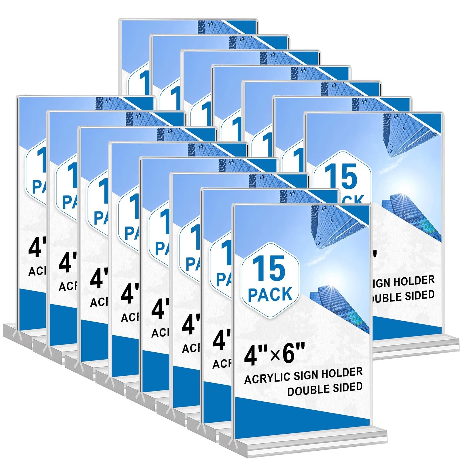 Acrylic Sign Holder 4×6, 15 Pack Clear Double Sided Menu Vertical Display Sta…