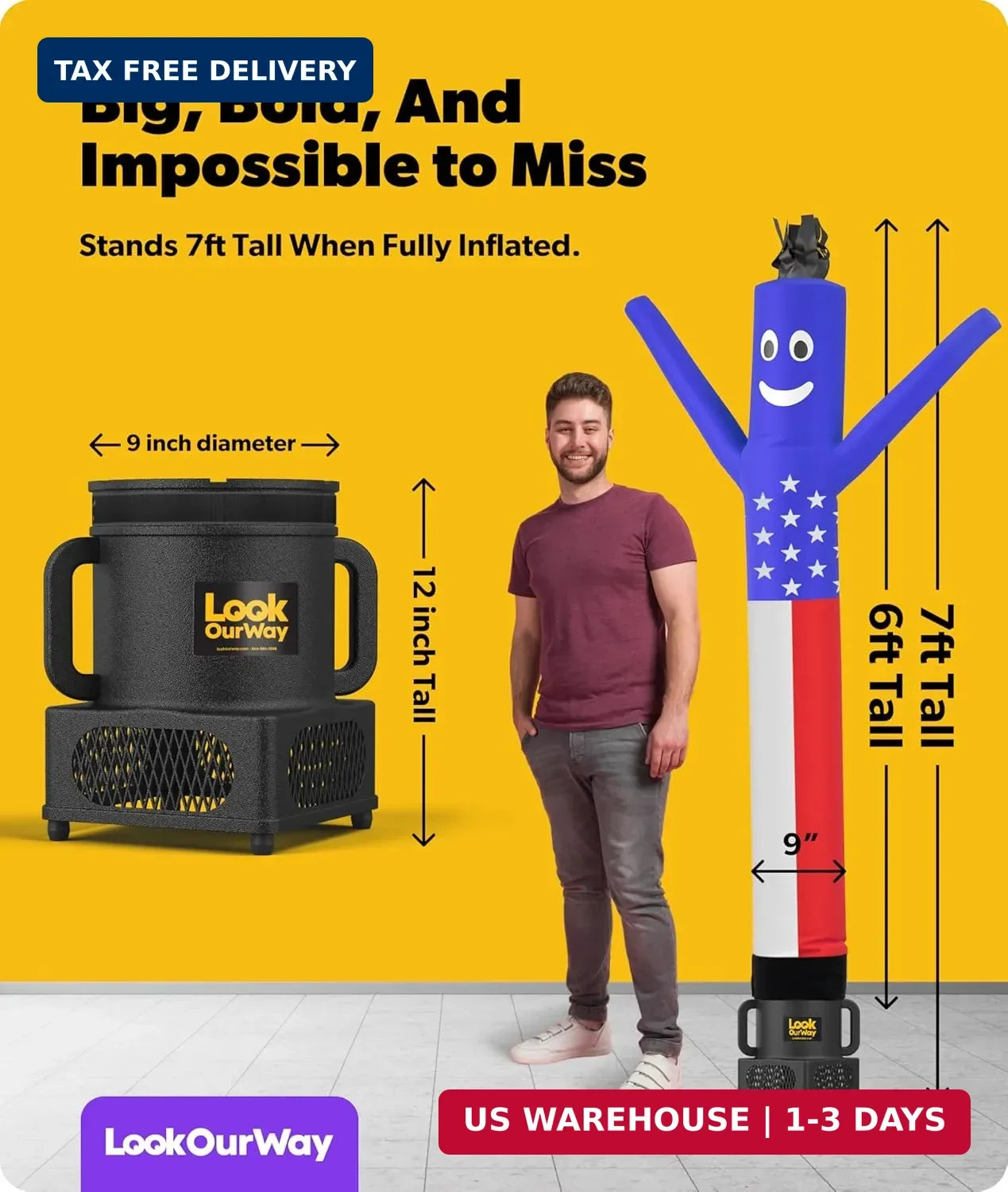 LookOurWay Air Dancers Wacky Waving Inflatable Tube Guy – 7ft Tall Inflatable Ad