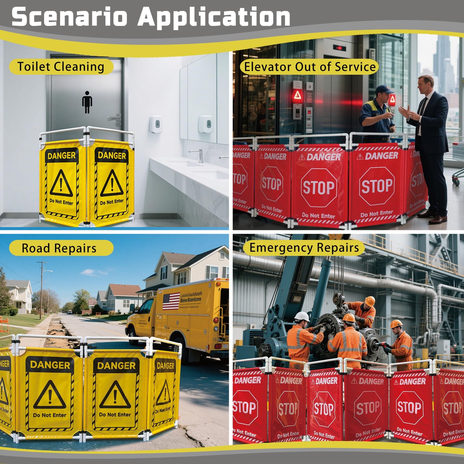 Safety Caution Barricade 2Panels Foldable Security Signs With PVC Tarp Remova…
