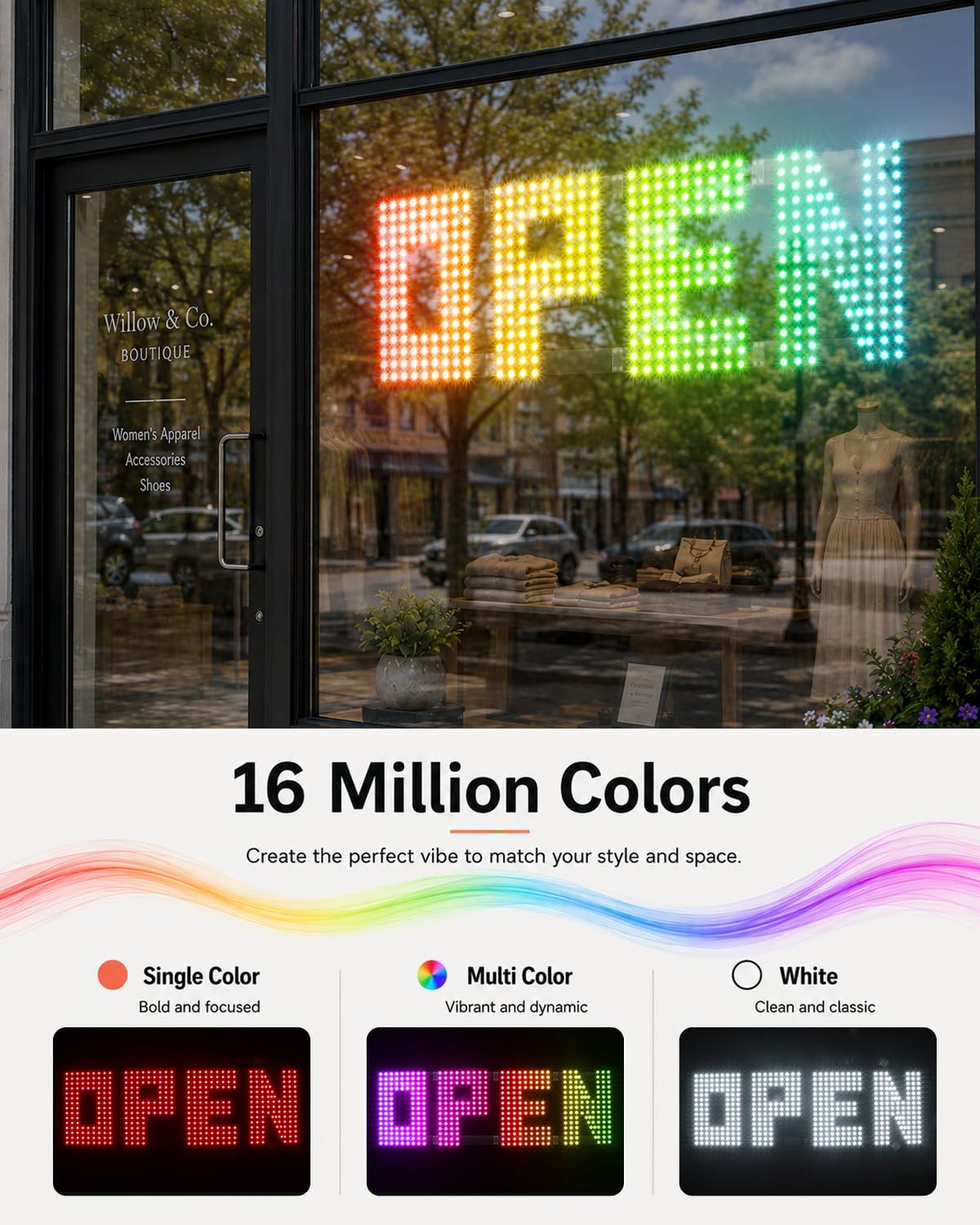 Large 43&Prime; x 14&Prime; RGB LED Open Sign for Business with App & Remote Control