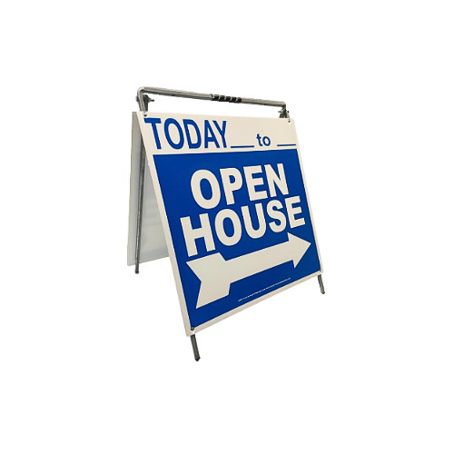 Real Estate Open House Sign Kit Metal A-Frame 5 Pack Blue w/ Today Times