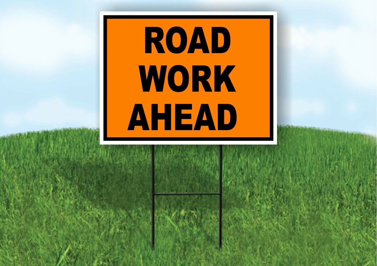 Road Work Ahead Construction ORANGE BLACK Yard Sign Road with Stand LAWN SIGN