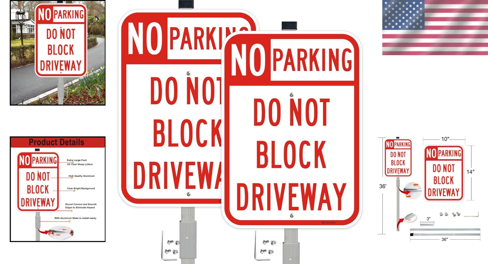 14&Prime; x 10&Prime; Reflective No Parking Signs – 2 Pack with Rust-Free Stake Included