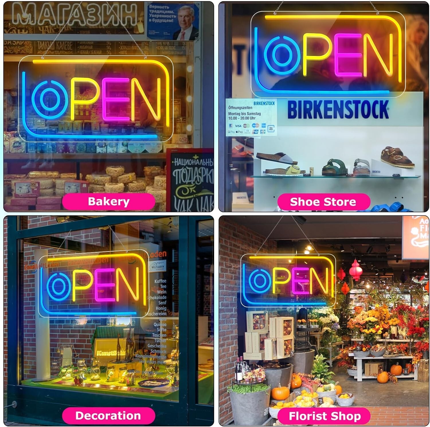 Colorful LED Neon Open Sign, 16.5&Prime;X 9&Prime; Super Bright Open Signs for Business, wit