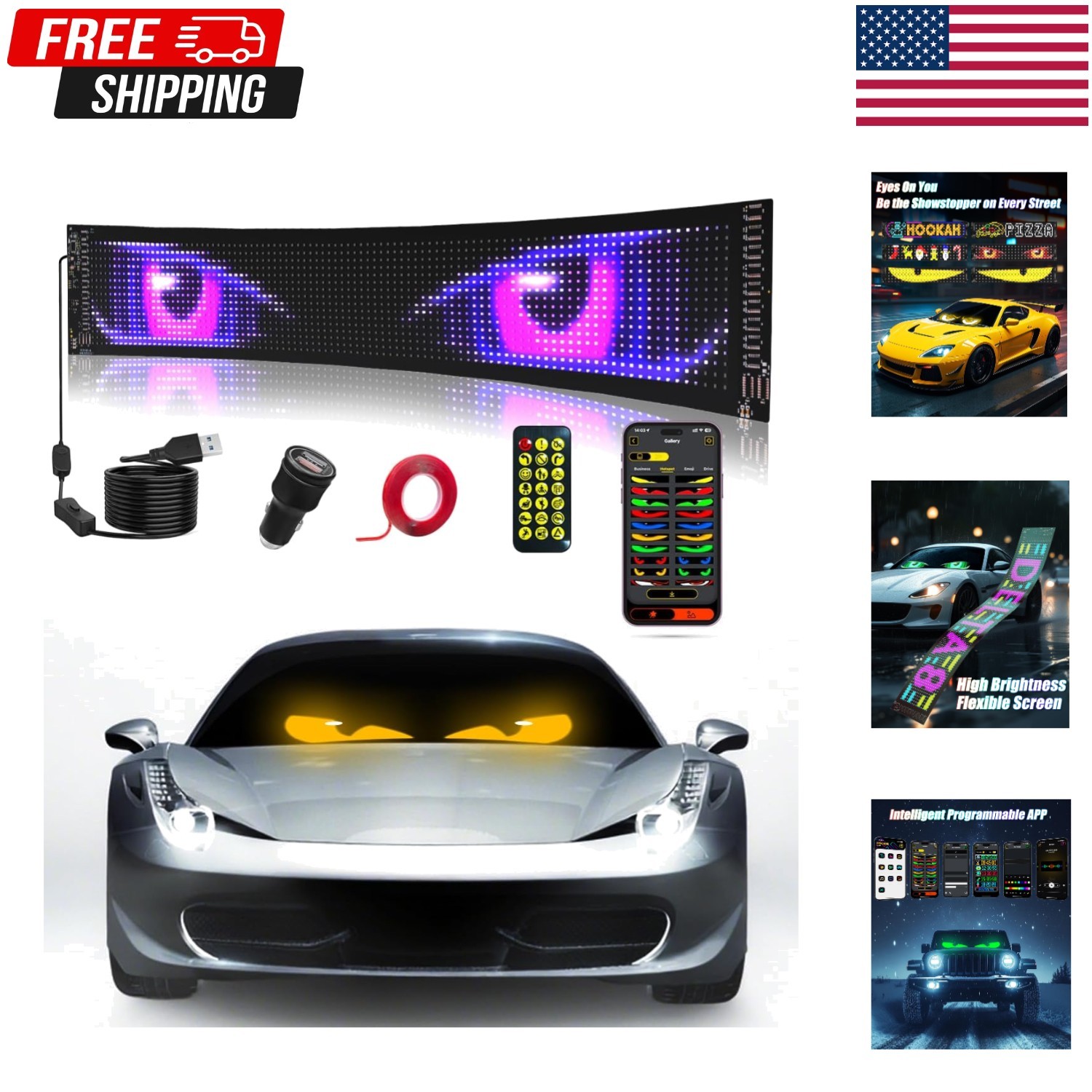 Devil Eyes Light for Windshield,23.4&Prime;x4.7&Prime; Car Programmable LED Eye…