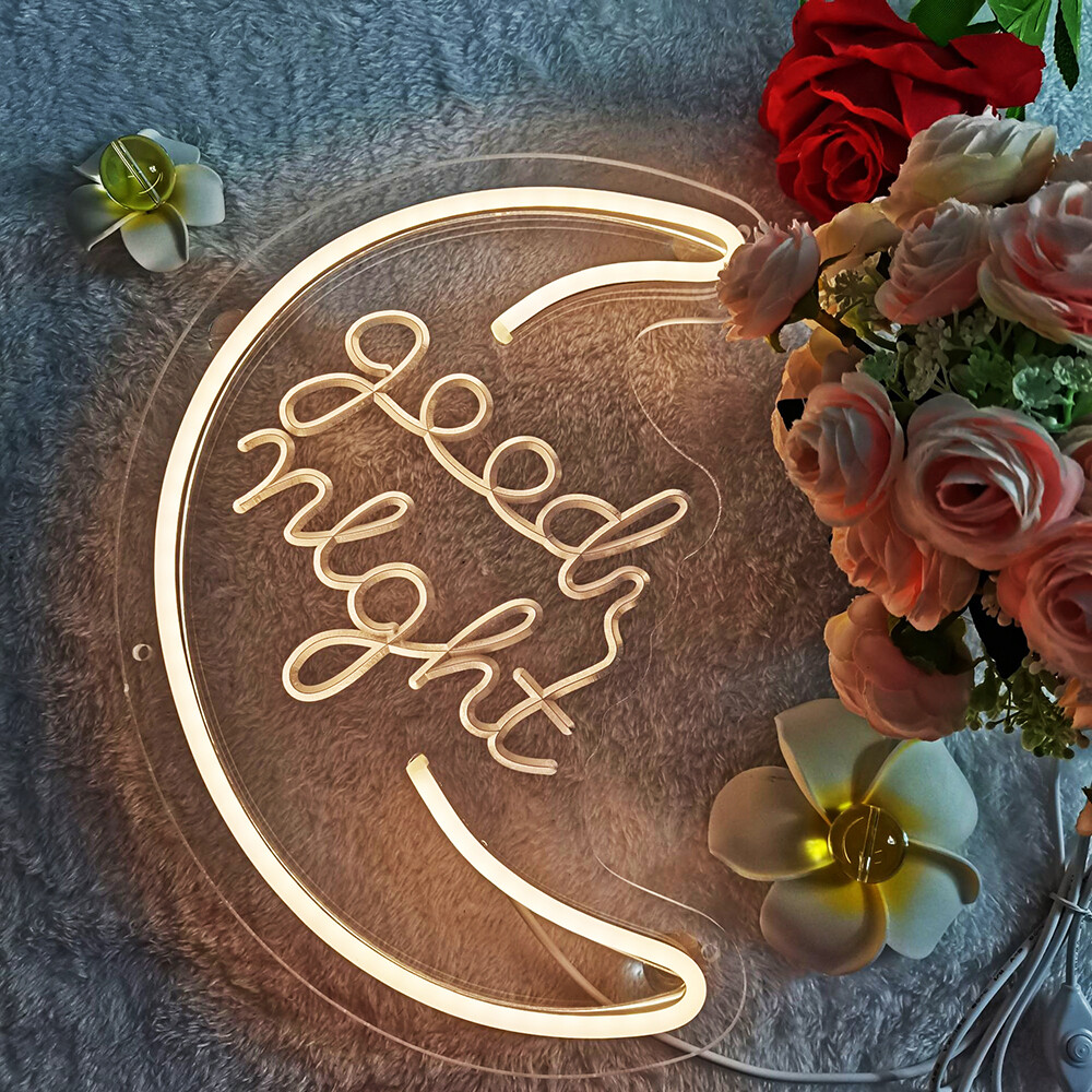 Qomolangma Warm White 12.2 » X 11.4 » LED Neon Sign Moon shape « good night »