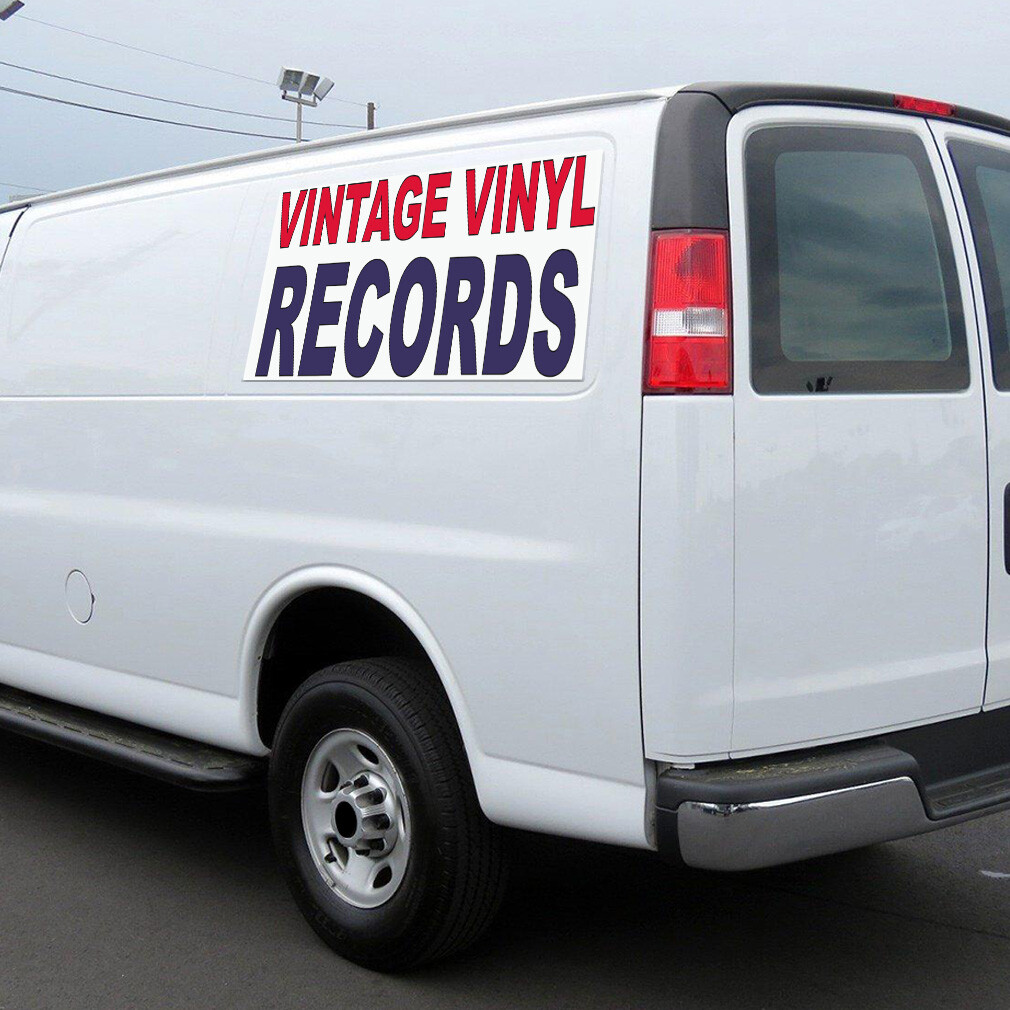 Car Magnet Set of 2 Vintage Vinyl Records Red Blue Industrial Sign