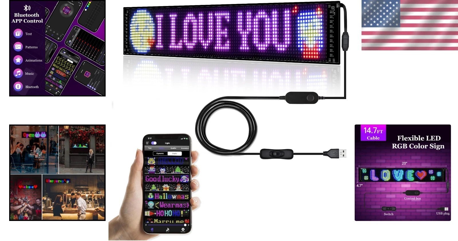 Portable RGB LED Sign – 23 »x5 » Flexible Display for Events and Advertisements