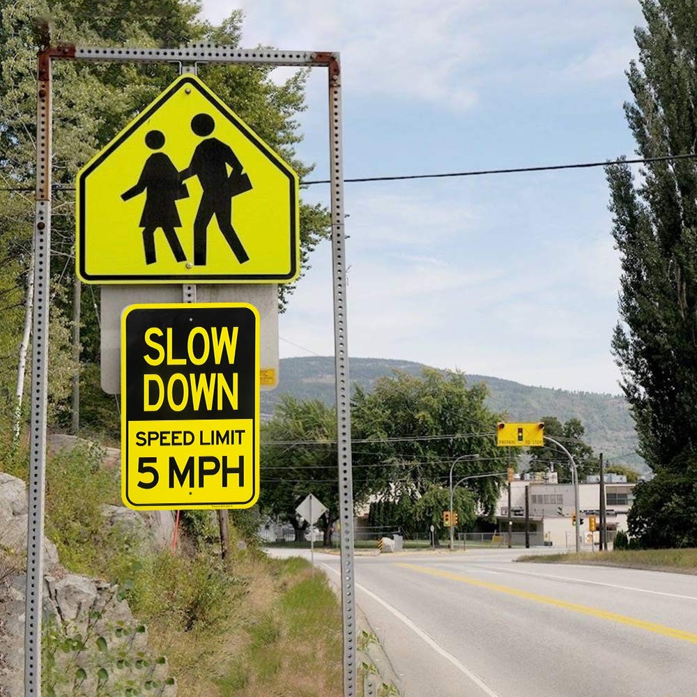 2 Pack 18×12 Inch Slow Down Speed Limit 5MPH Sign Heavy Duty Aluminum Metal Sign