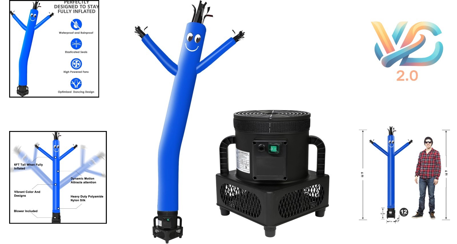 6FT Sky Dancer Inflatable with 1/3HP Blower Blue Groot Party Set