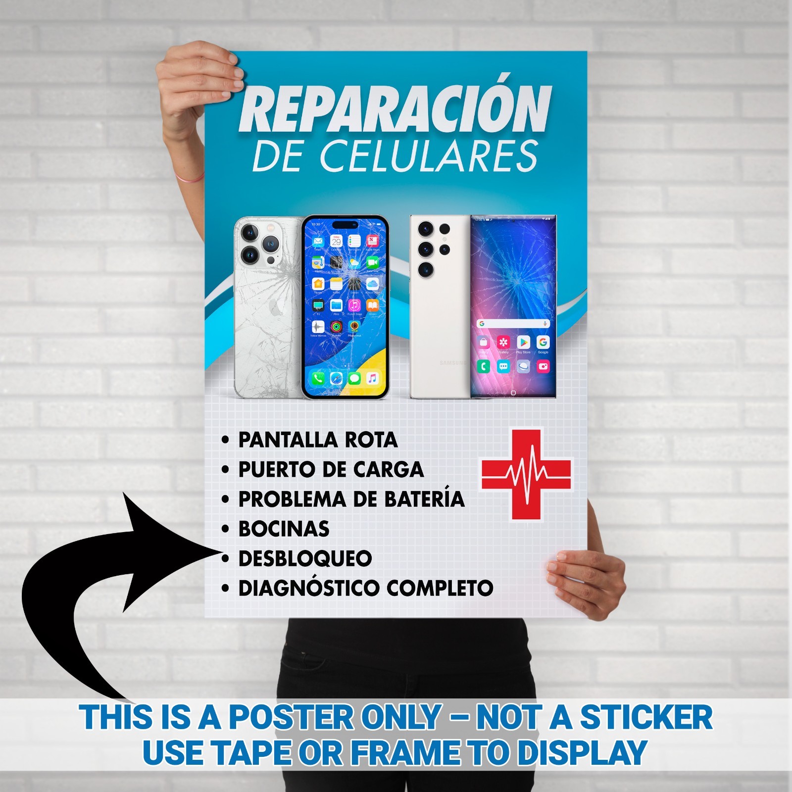 Cell Phone PC Repair Spanish Single Poster Sign Banner – Reparación de Celulares