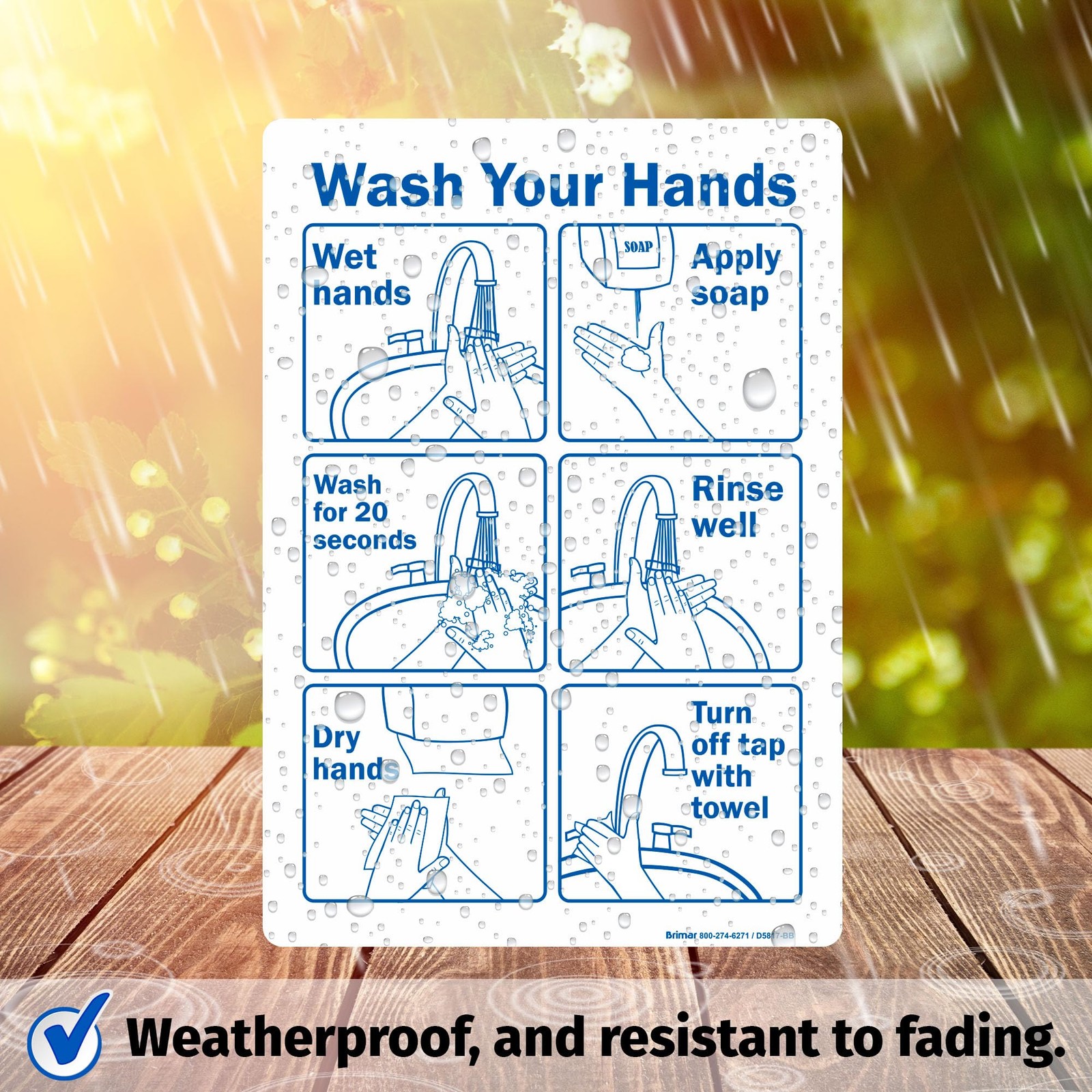 7×10 Inch Wash Your Hands Instructions Sign 3.5 Mil Vinyl Label Decal Wall