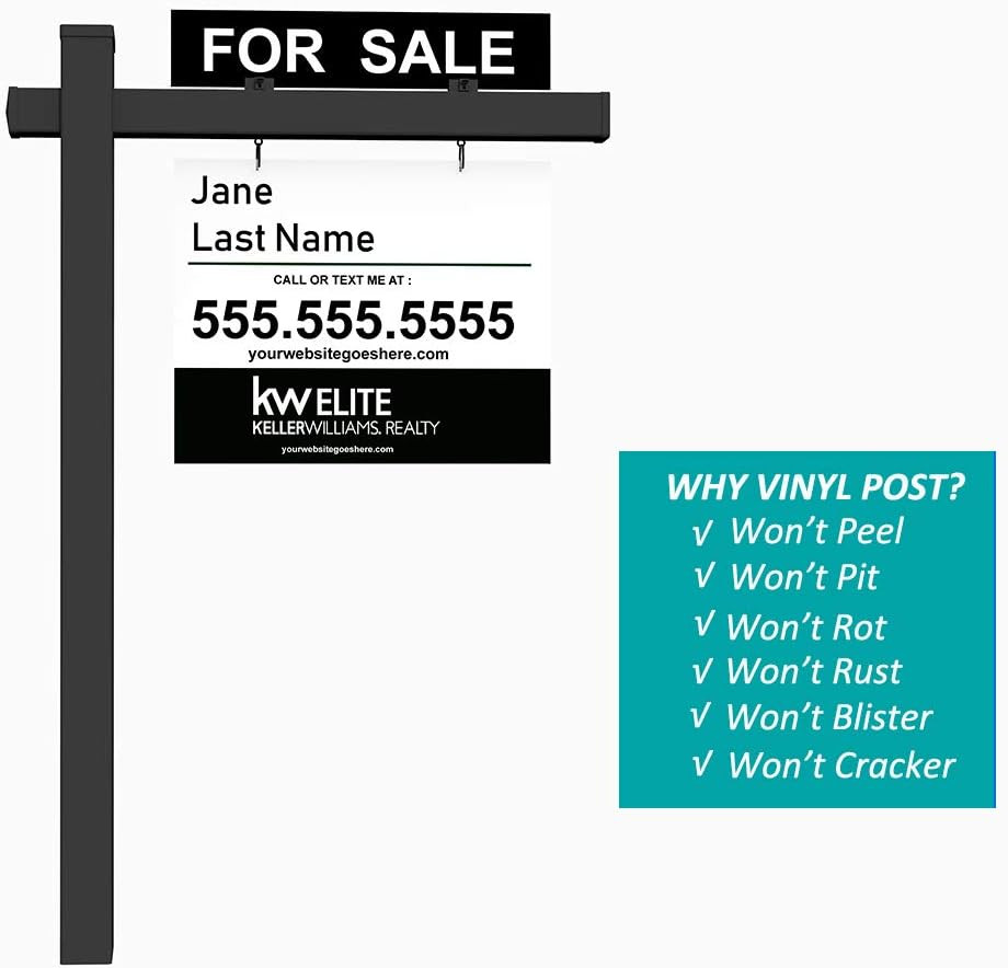 Vinyl PVC Black Real Estate Sign Post with Flat Cap 6ft. (4&Prime;x 4&Prime;x 72&Prime;) Realtor Y