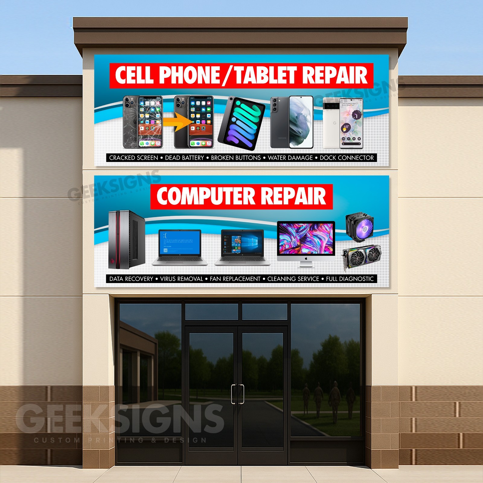 Smartphone Computer Repair SET OF 2 outdoor banner sign poster iphone samsung