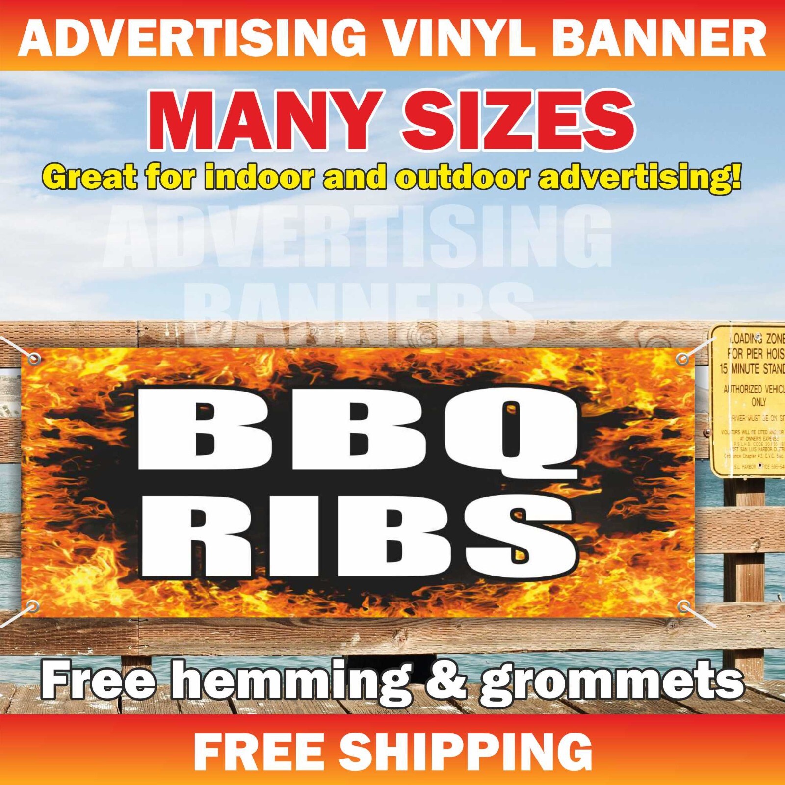 BBQ RIBS Advertising Banner Vinyl Sign Barbecue Goodness Pulled Pork SANDWICH