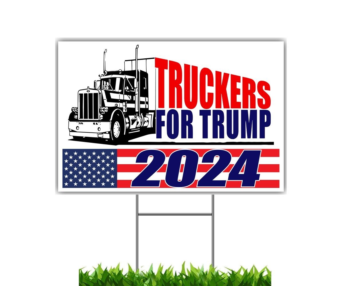 TRUCKERS FOR TRUMP 2024 KEEP AMERICA GREAT YARD SIGN 18&Prime;x12&Prime; FREE STAKE 2 SIDED