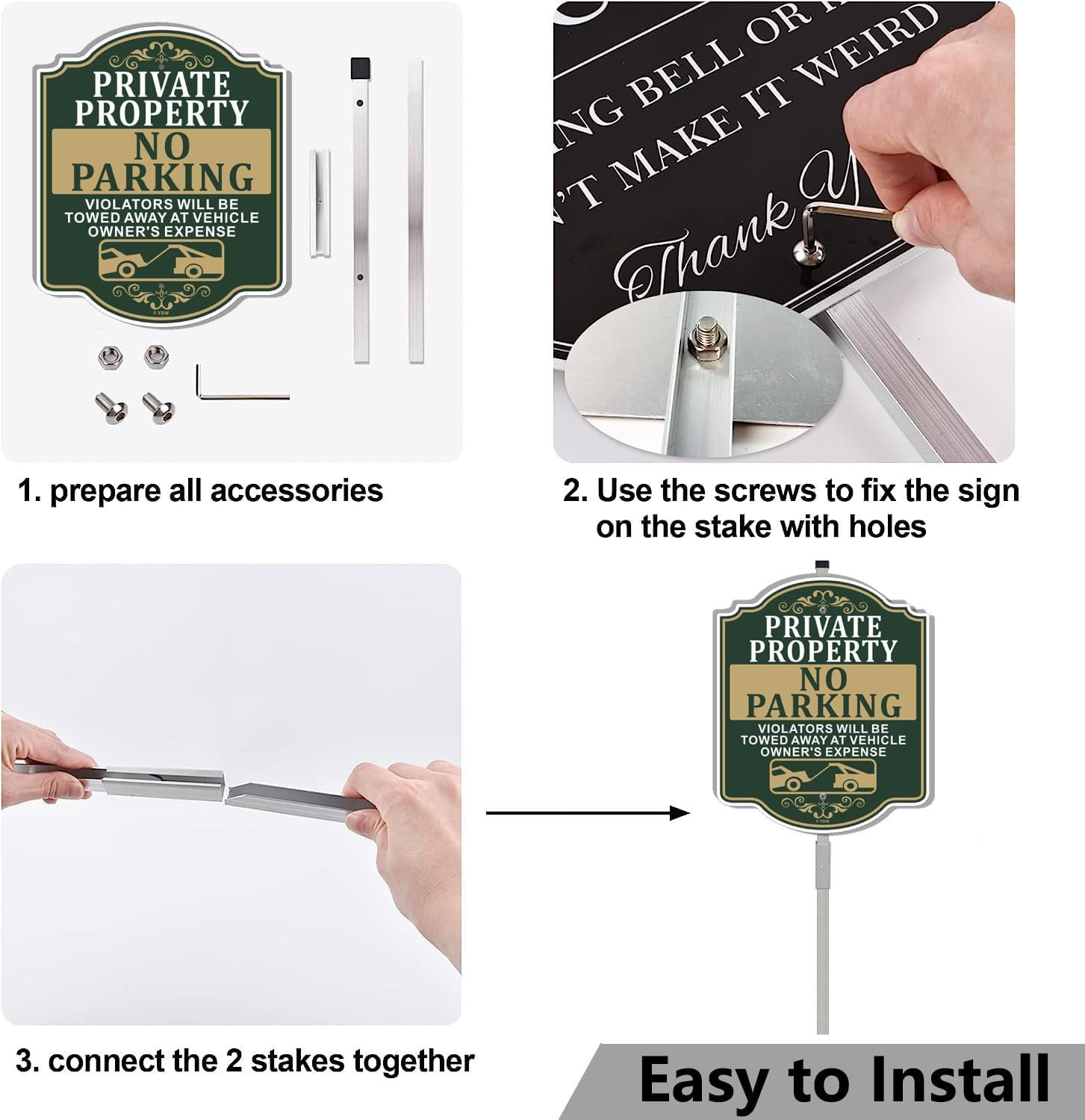 Private Property No Parking Sign with Metal Stakes for Outdoor Use 12&Prime; x 10