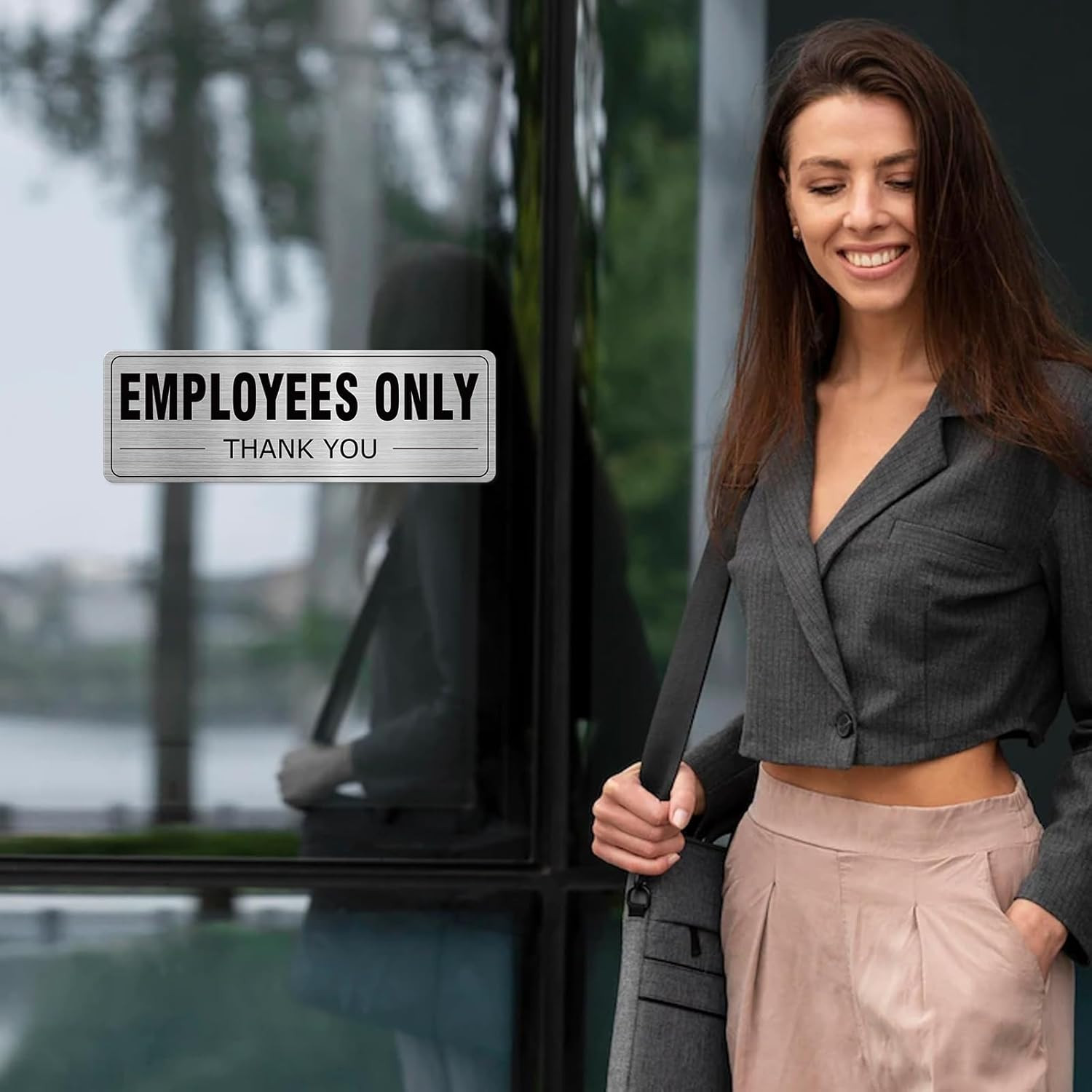 Employees Only Sign Aluminum Silver 9 x 3 Inches Self-Adhesive Waterproof Metal