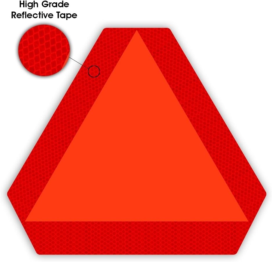 Slow Moving Vehicle Sign 14×16&Prime; Reflective Triangle Decal UTV Safety Orange