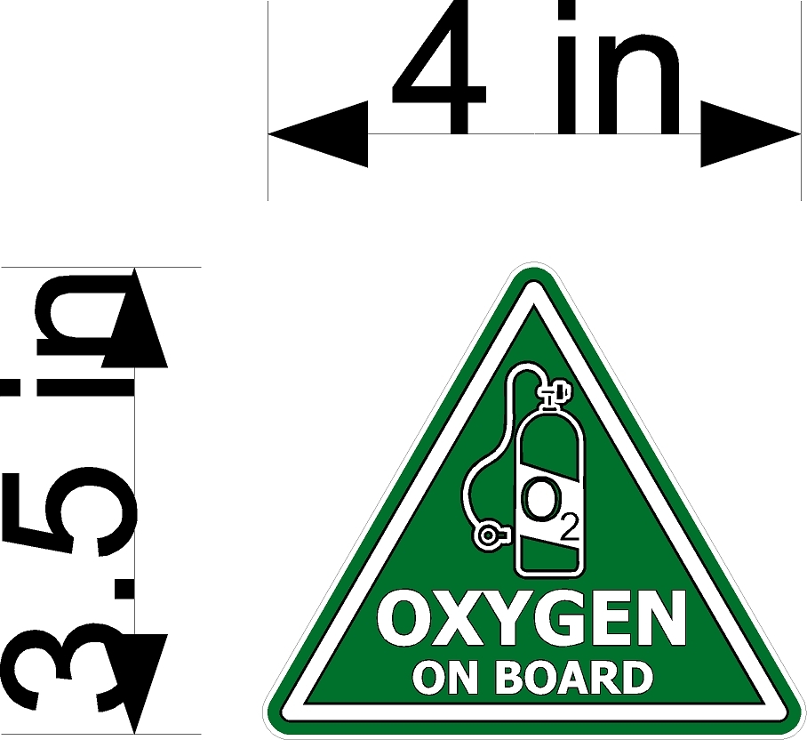 4 OXYGEN ON BOARD VINYL DECALS GREEN TRIANGLES FOR CAR WINDOWS OR DOOR