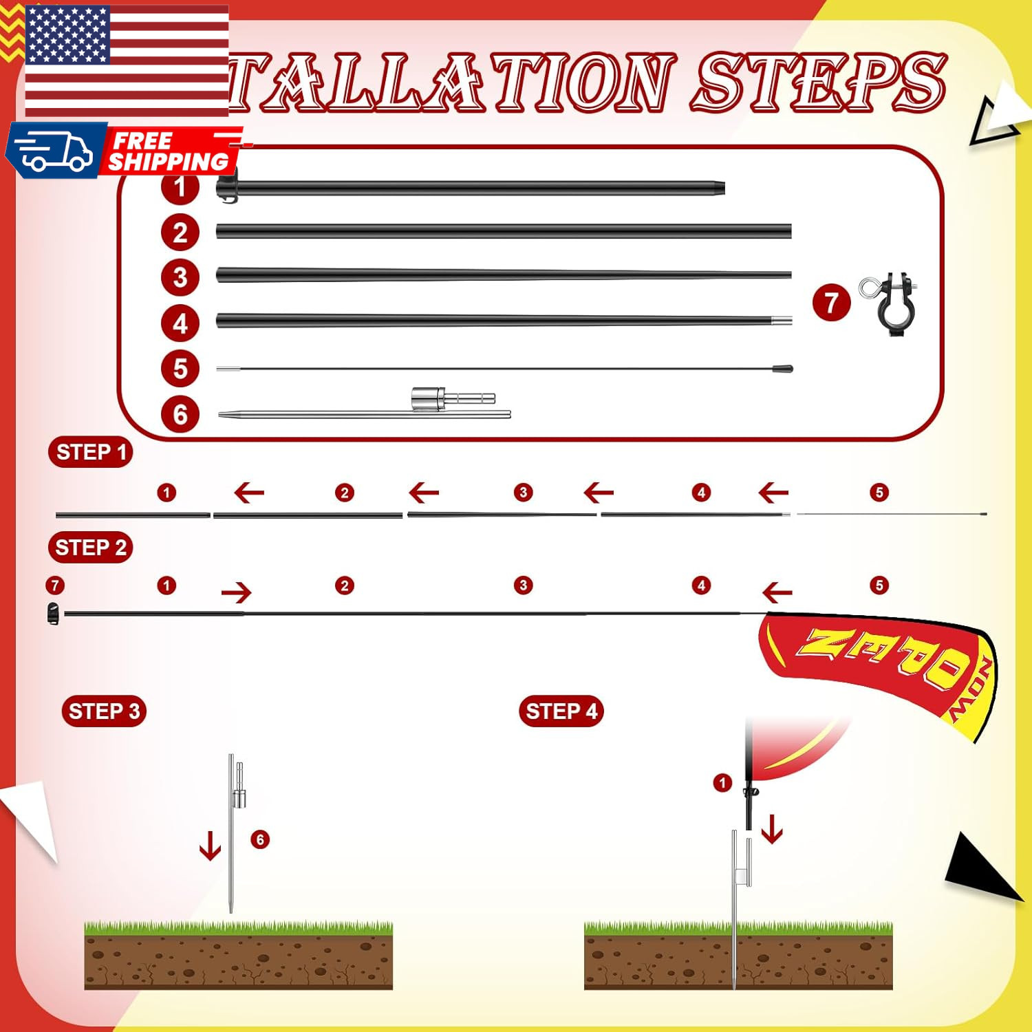 2 Sets 12 Ft Now Open Feather Flags Pole Kit for Business Advertising Feather