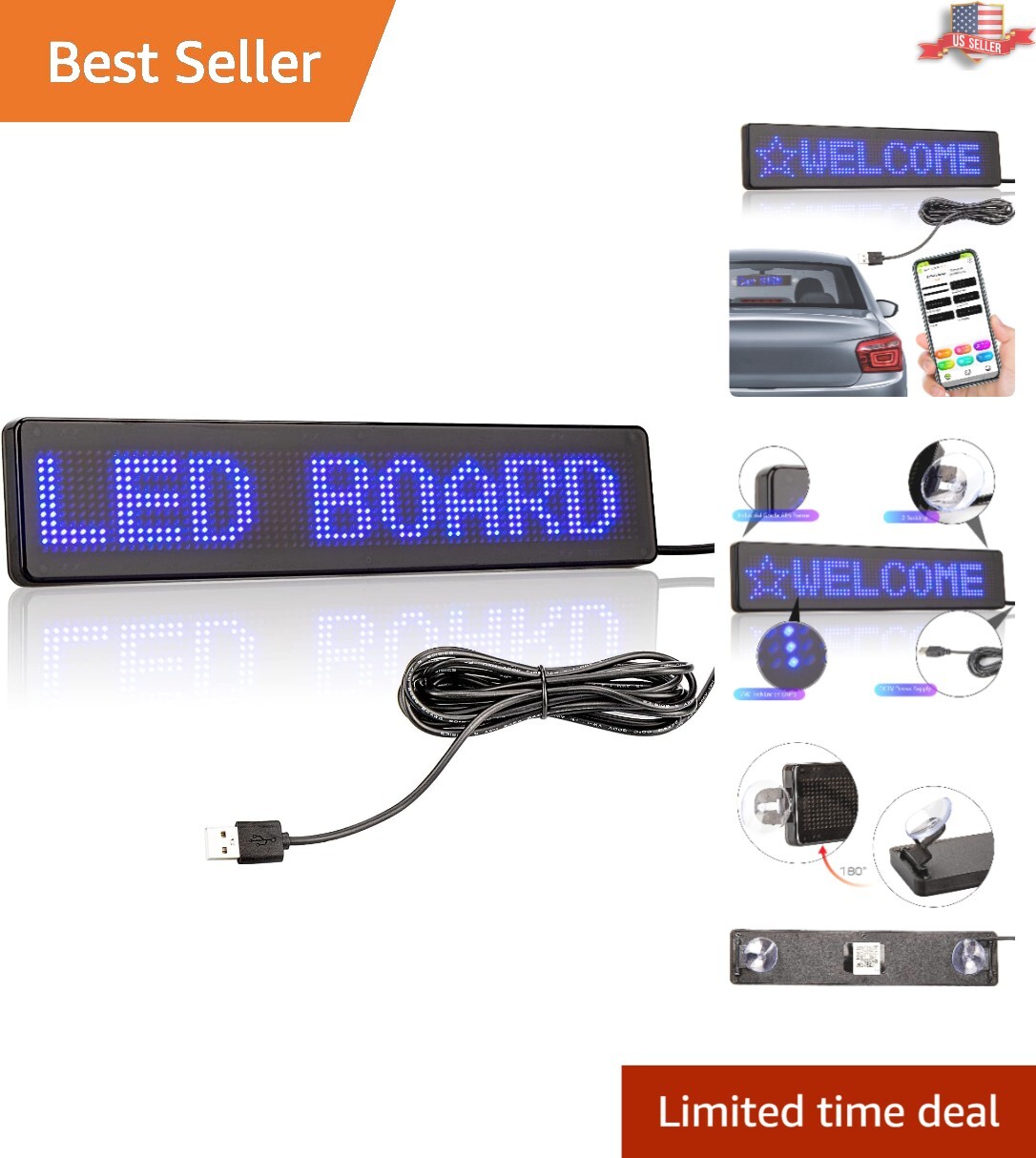 Smart Programmable LED Car Sign Bluetooth Messaging Board for Vehicles & Stores
