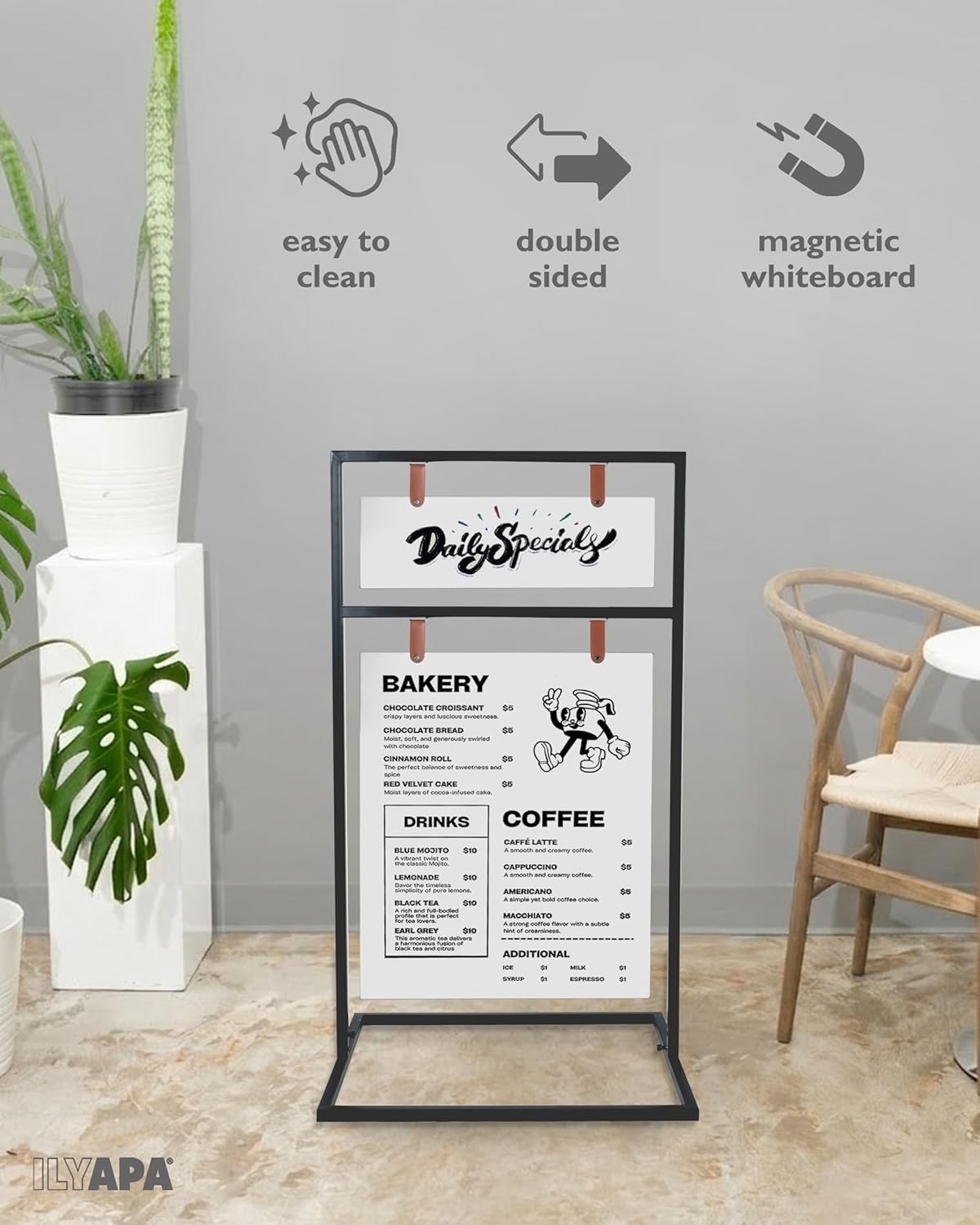 Ilyapa Double-Sided Metal Swinging Sidewalk Sign 24&Prime; x 42&Prime; Magnetic Board