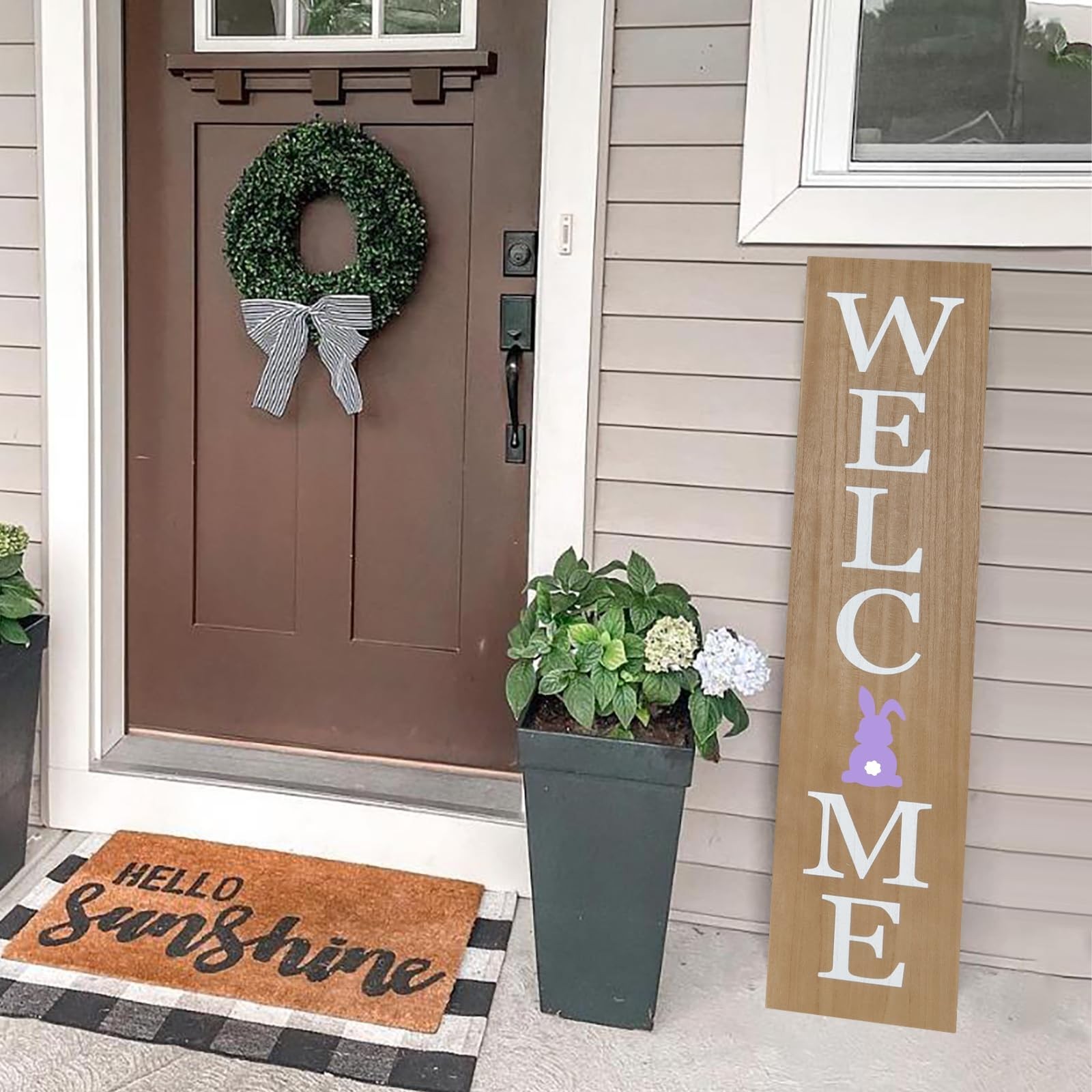 Interchangeable Wooden Porch Welcome Sign with 12 Interchangeable Icons 45&Prime;X9…